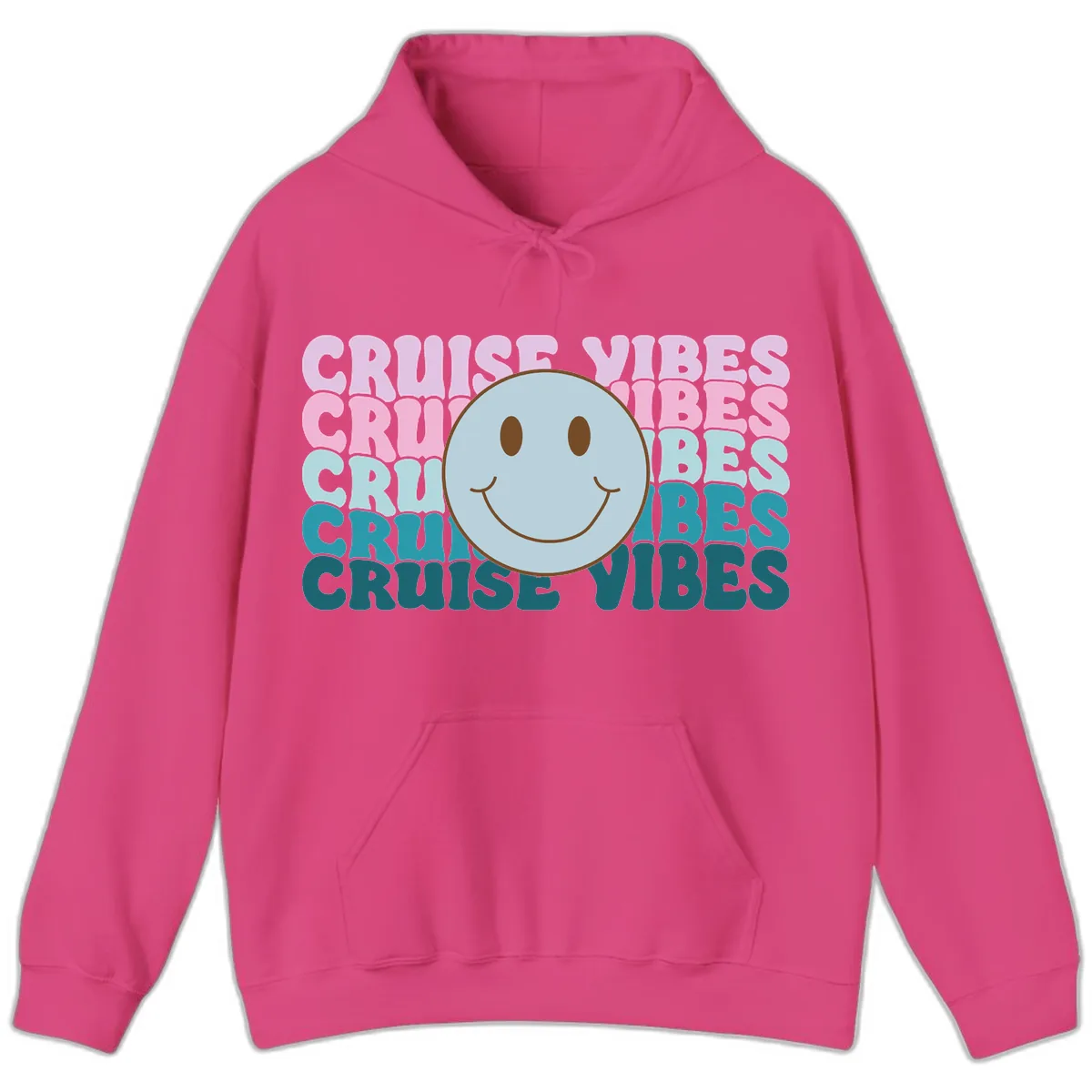 Cruise Vibes Smiley Face Hoodie in Heliconia