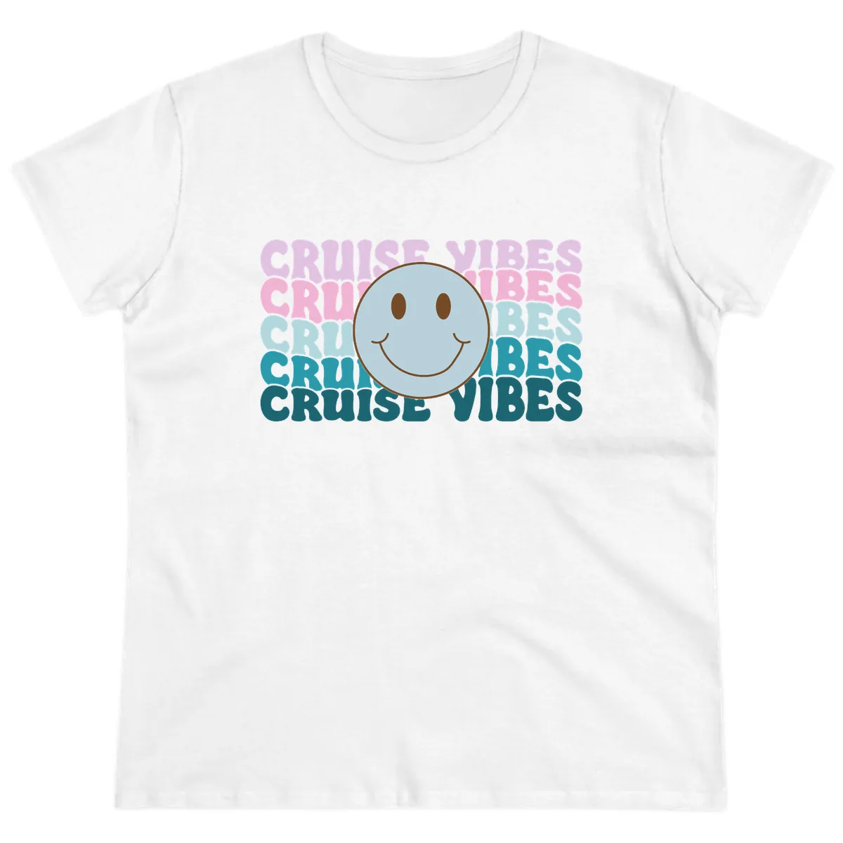 Cruise Vibes Smiley Face Ladies Tee in White