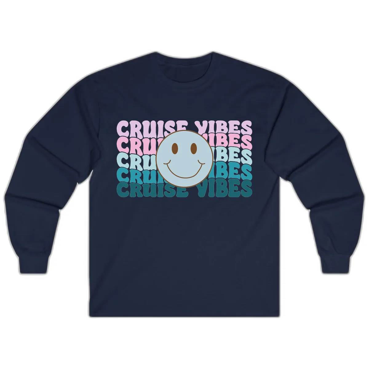 Cruise Vibes Smiley Face Long Sleeve in Navy
