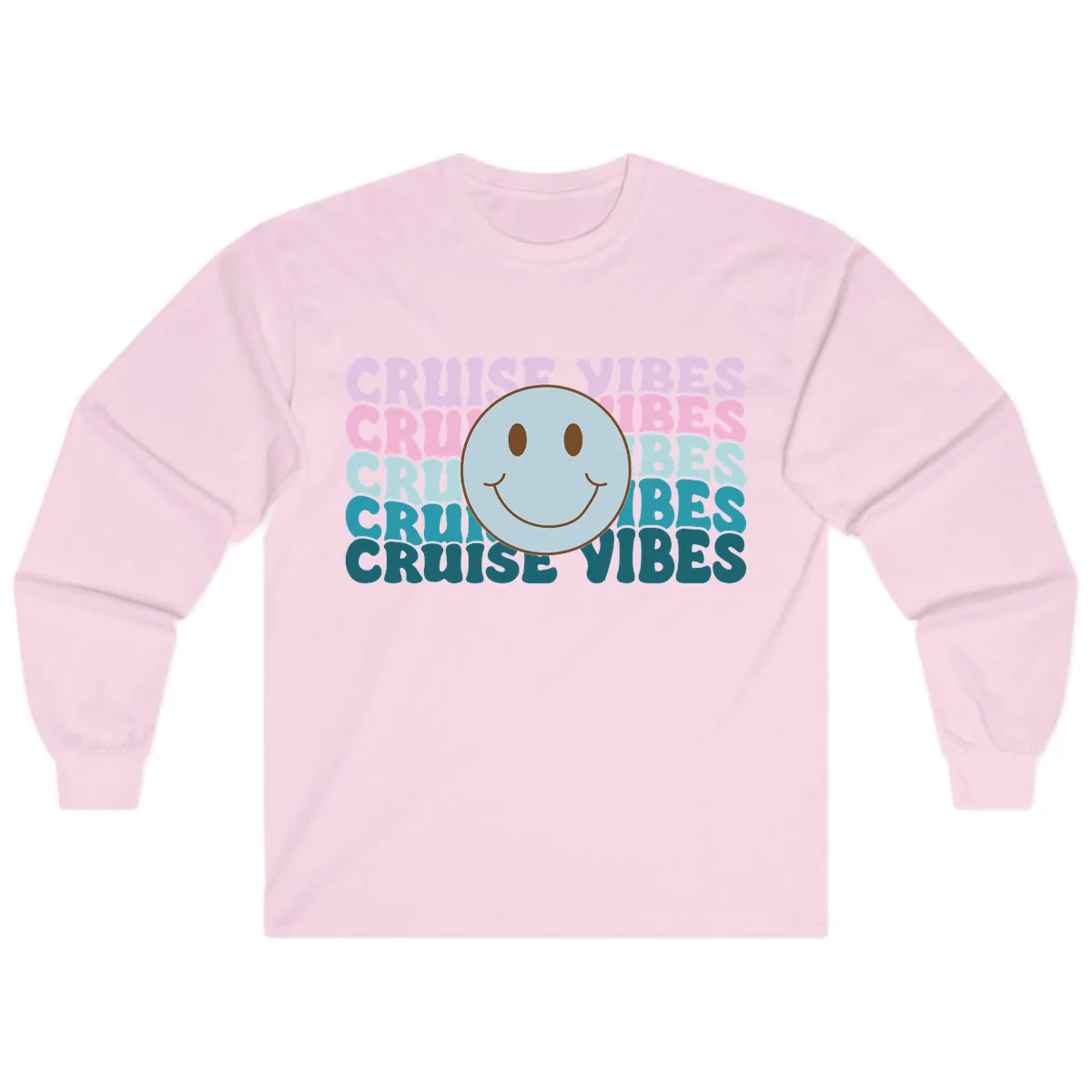 Cruise Vibes Smiley Face Long Sleeve in Light Pink