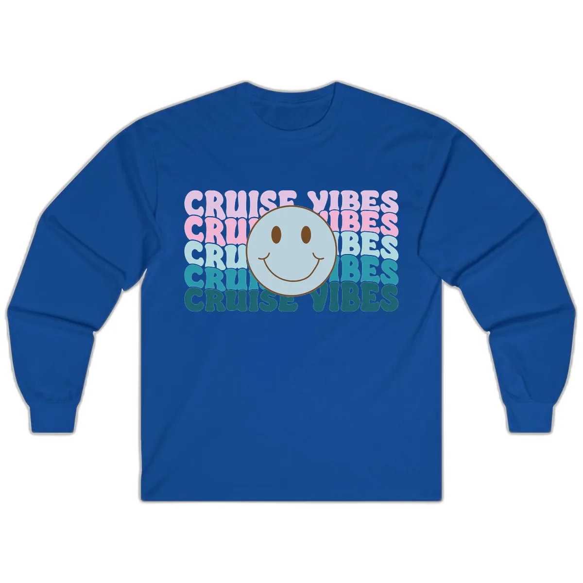 Cruise Vibes Smiley Face Long Sleeve in Royal