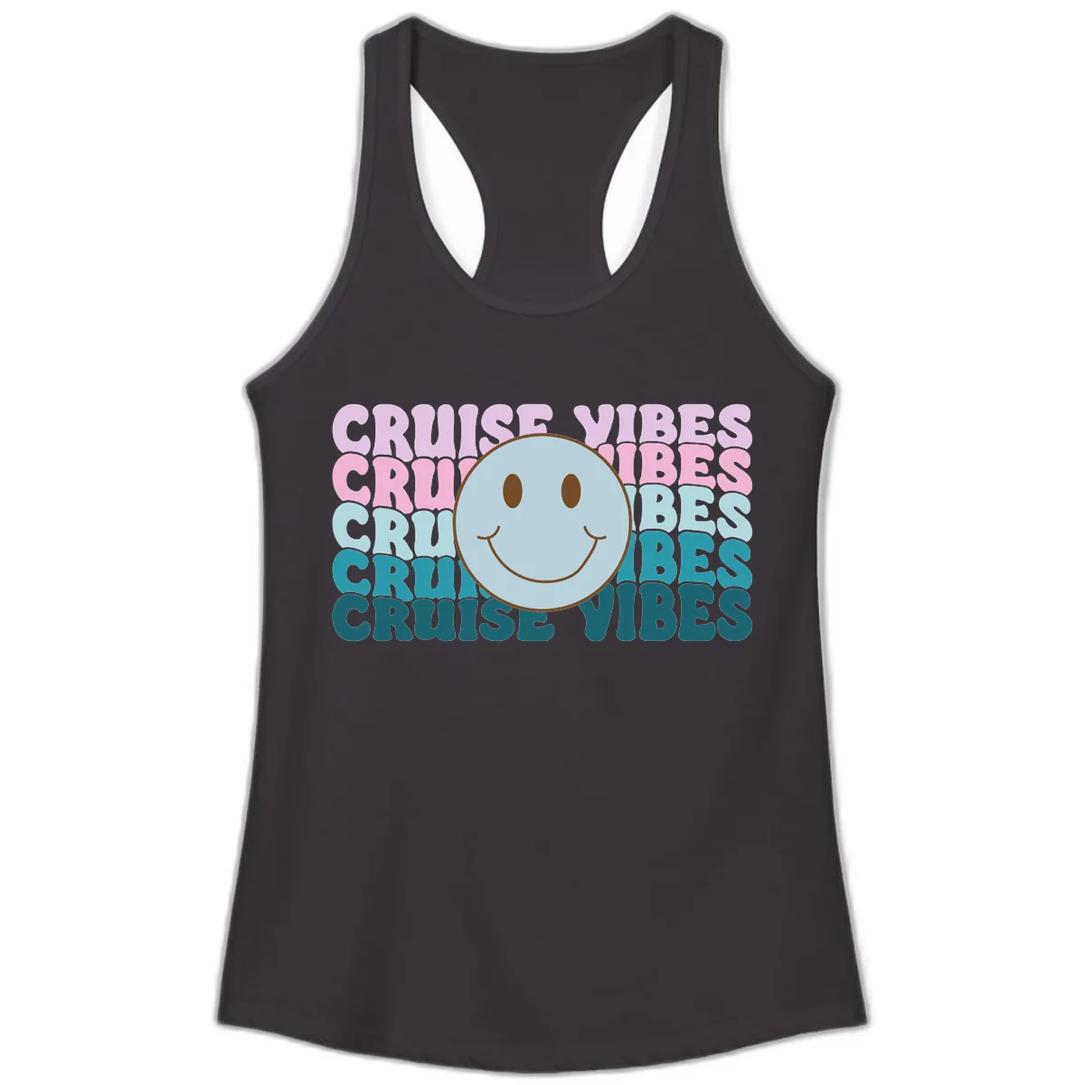 Cruise Vibes Smiley Face Ladies Tank in Black