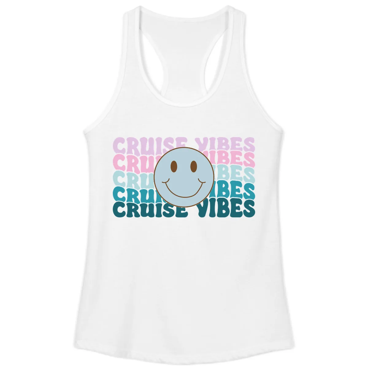 Cruise Vibes Smiley Face Ladies Tank in White
