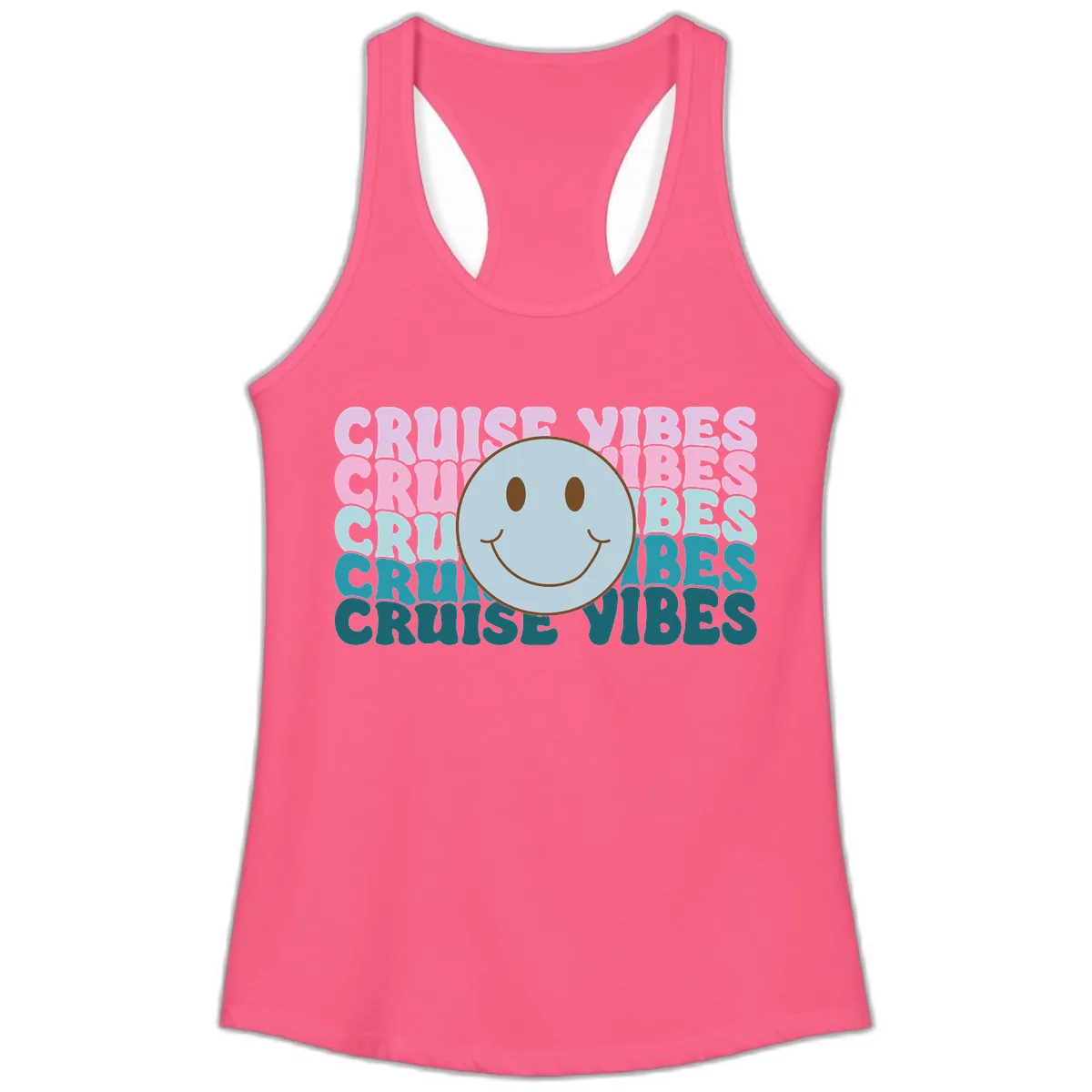 Cruise Vibes Smiley Face Ladies Tank in Solid Hot Pink