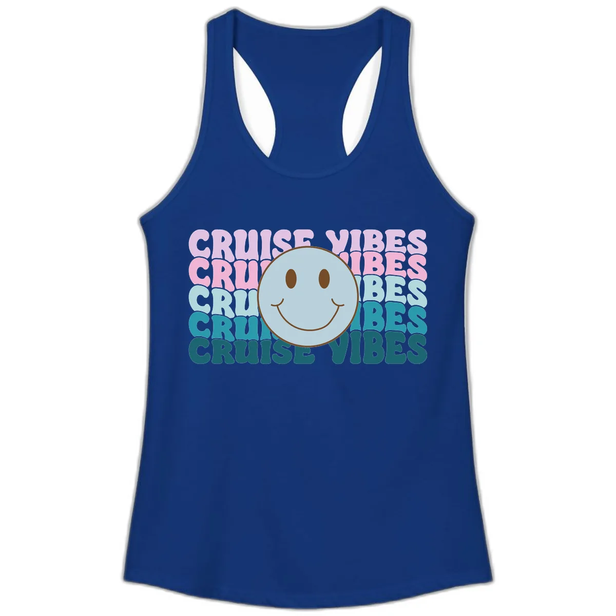 Cruise Vibes Smiley Face Ladies Tank in Solid Royal
