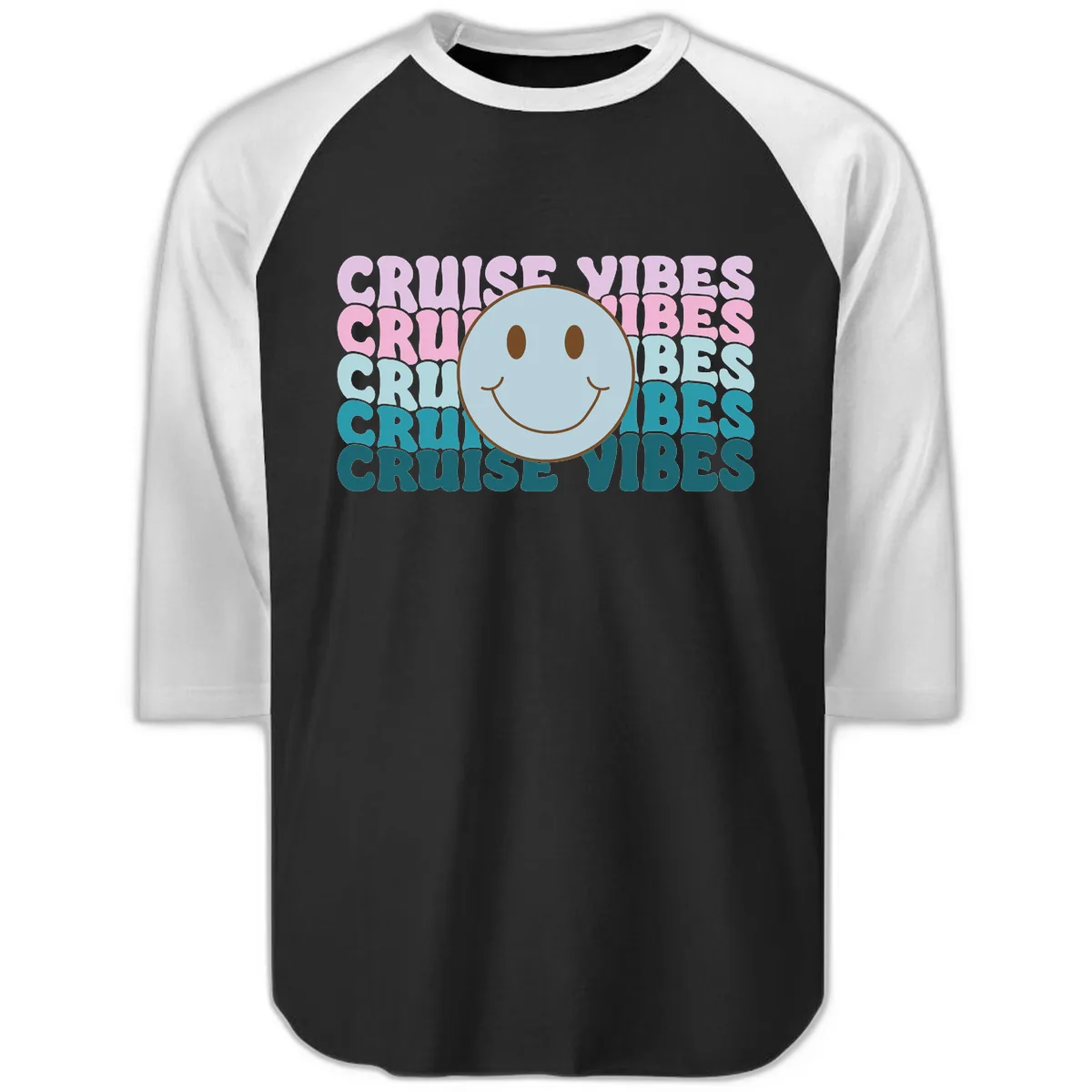 Cruise Vibes Smiley Face Raglan 3/4 in Black White