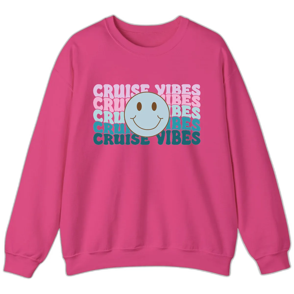 Cruise Vibes Smiley Face Sweatshirt in Heliconia