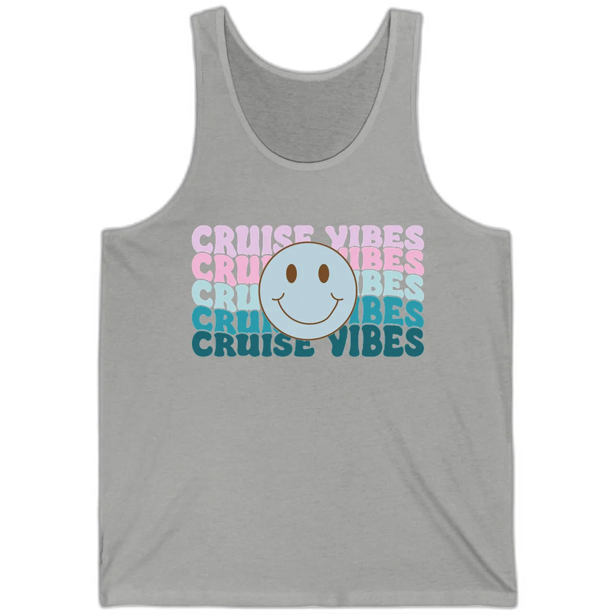Cruise Vibes Smiley Face Tank in Athletic Heather