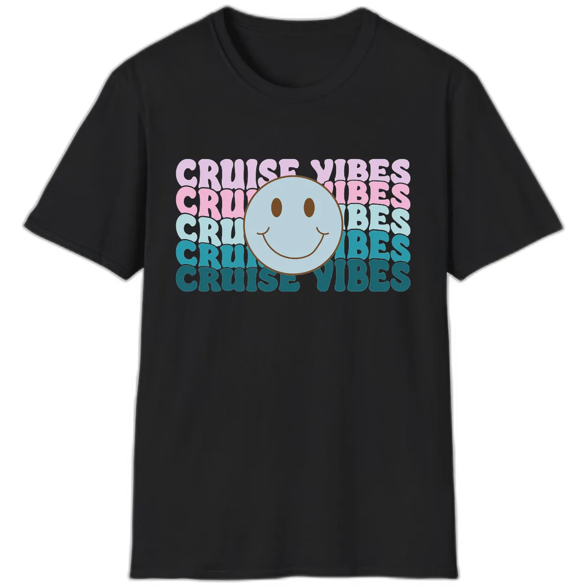 Cruise Vibes Smiley Face T-Shirt in Black