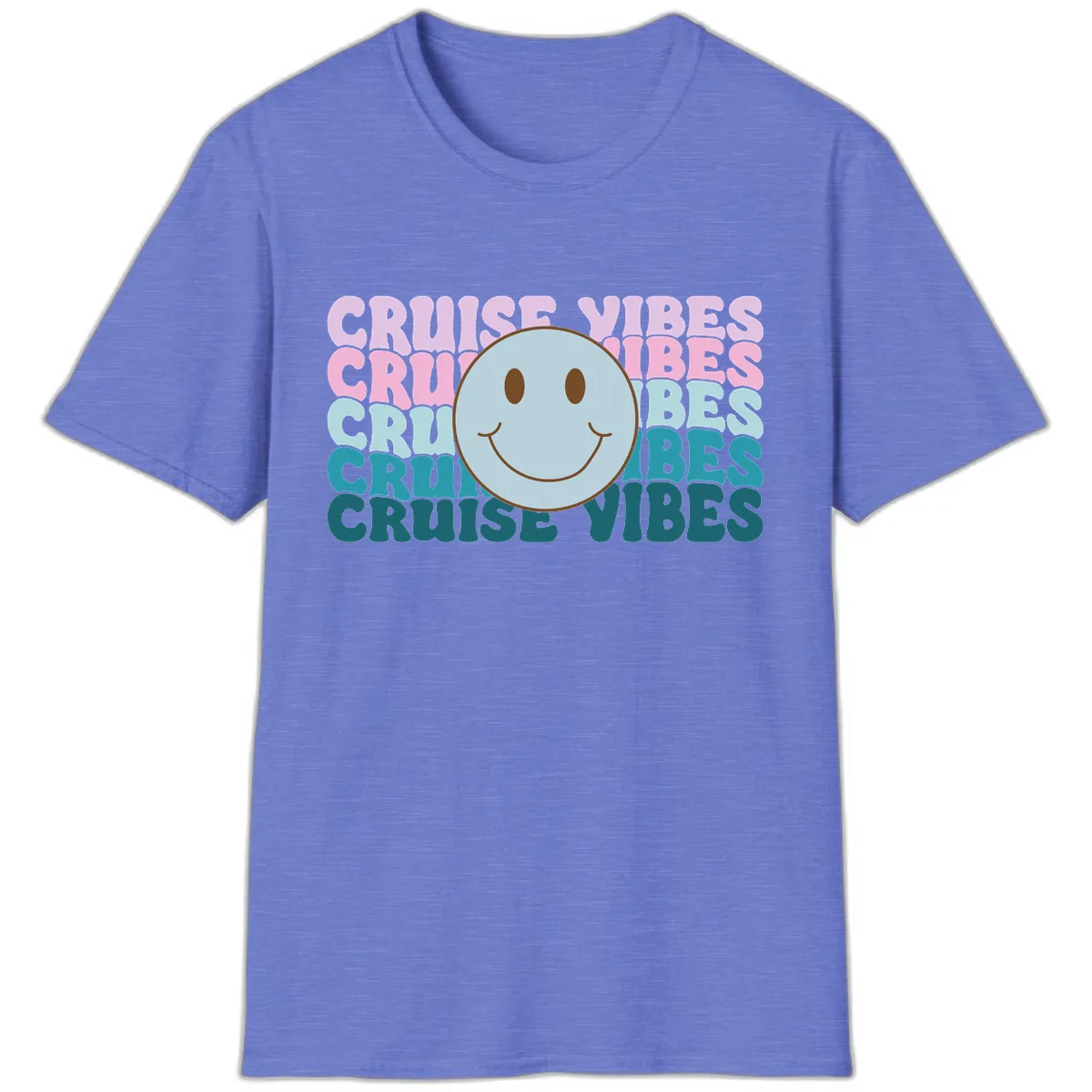 Cruise Vibes Smiley Face T-Shirt in Heather Royal