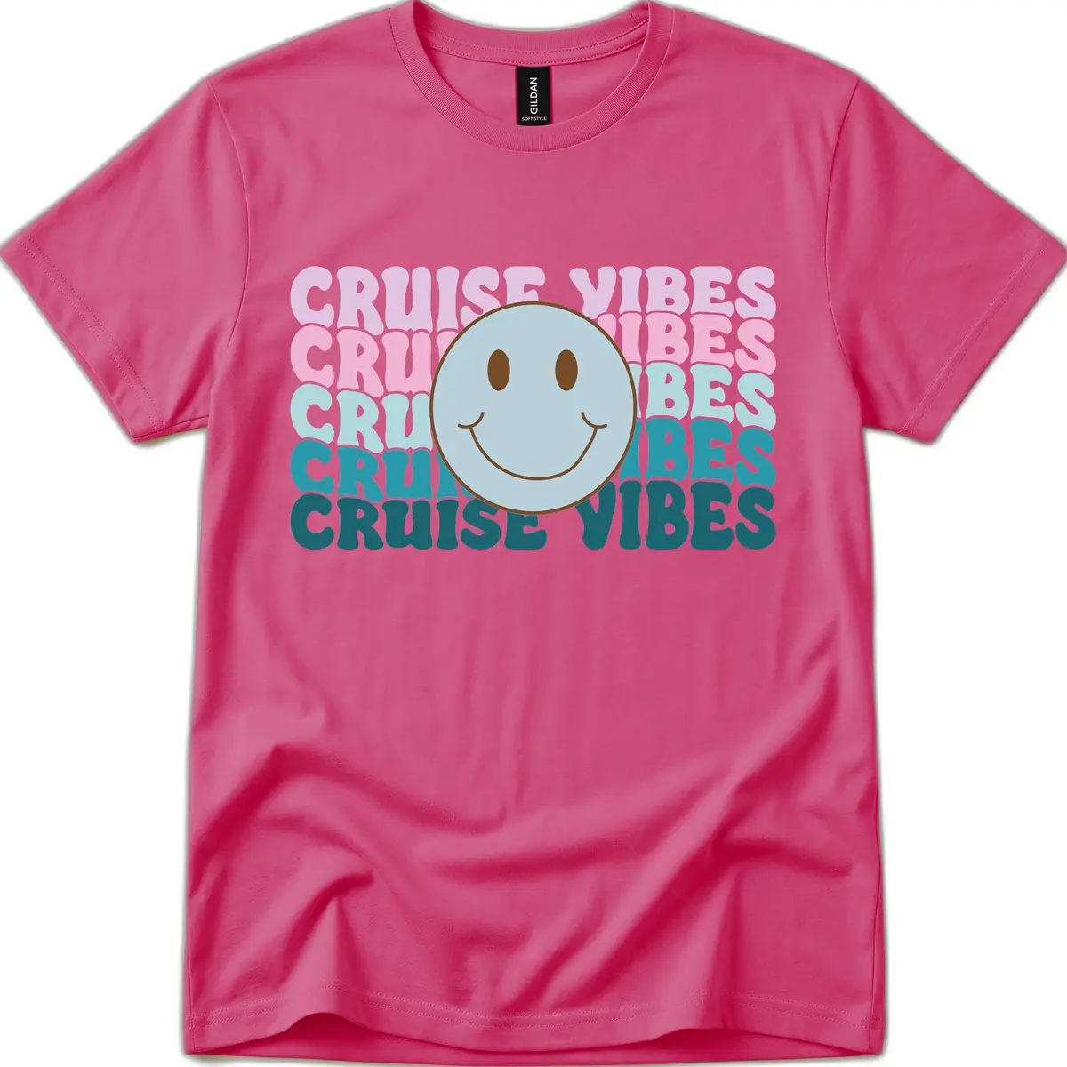 Cruise Vibes Smiley Face T-Shirt in Heliconia
