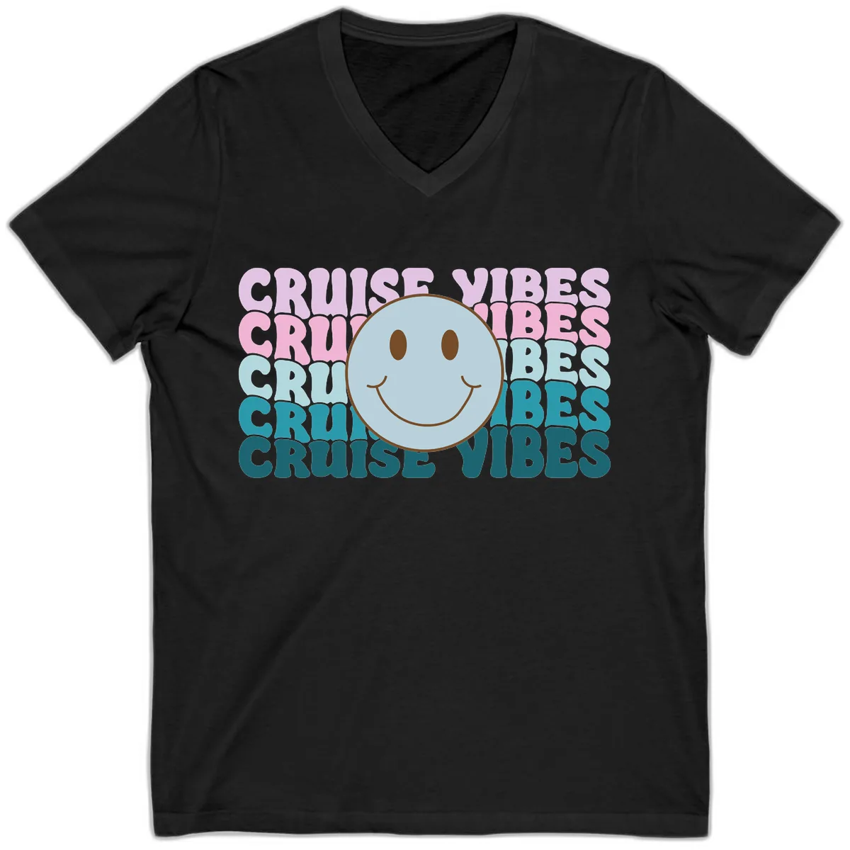 Cruise Vibes Smiley Face V-Neck in Black