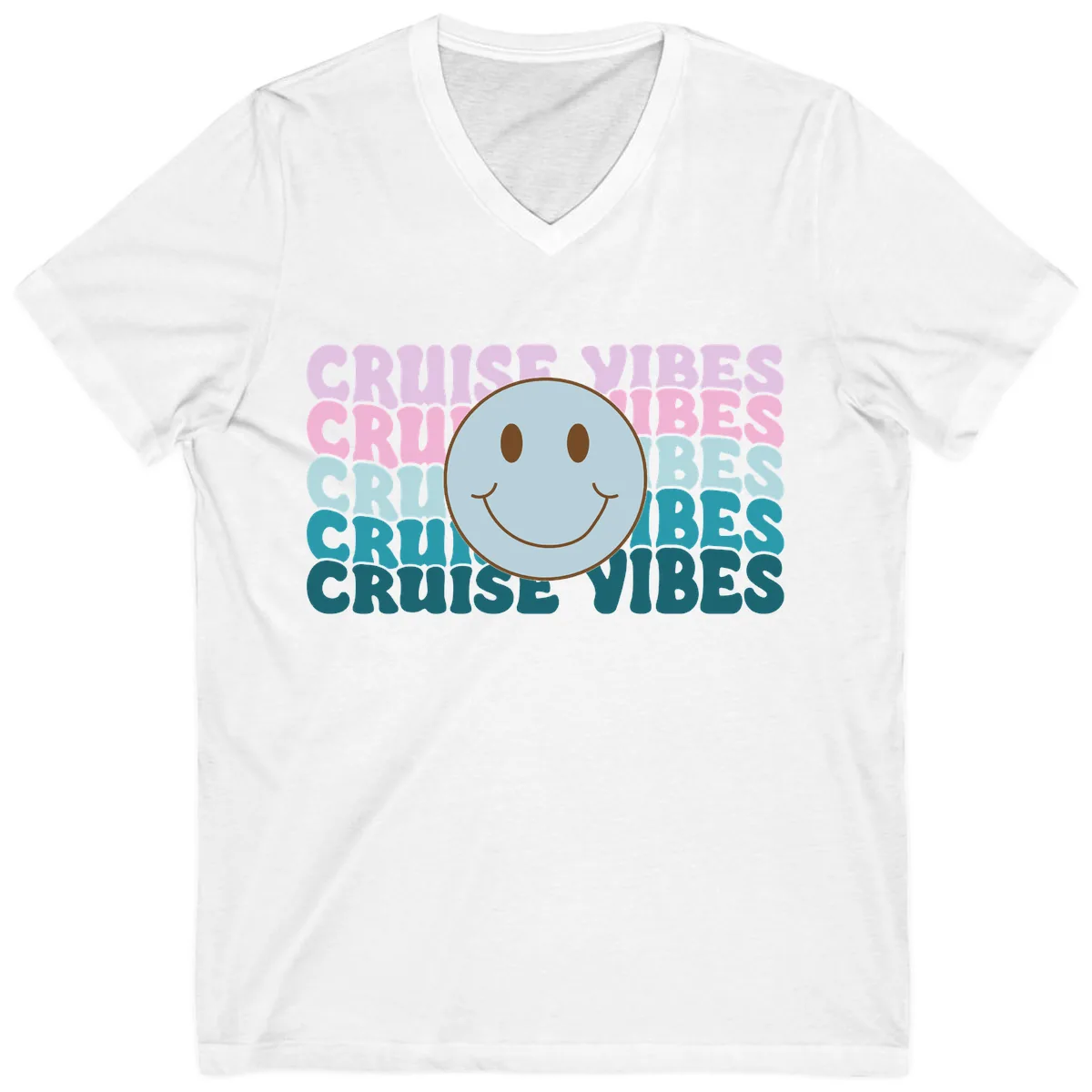 Cruise Vibes Smiley Face V-Neck in White