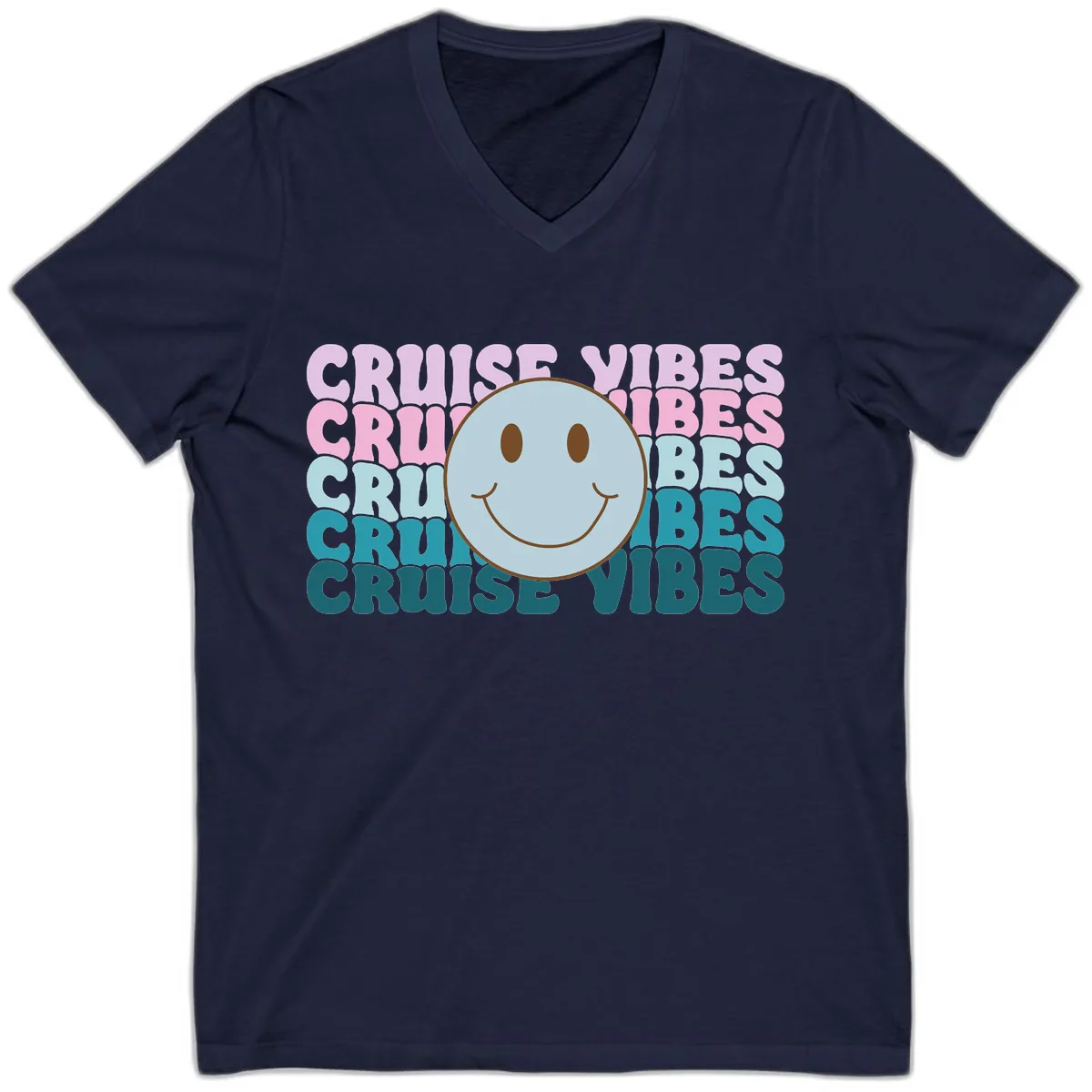 Cruise Vibes Smiley Face V-Neck in Navy
