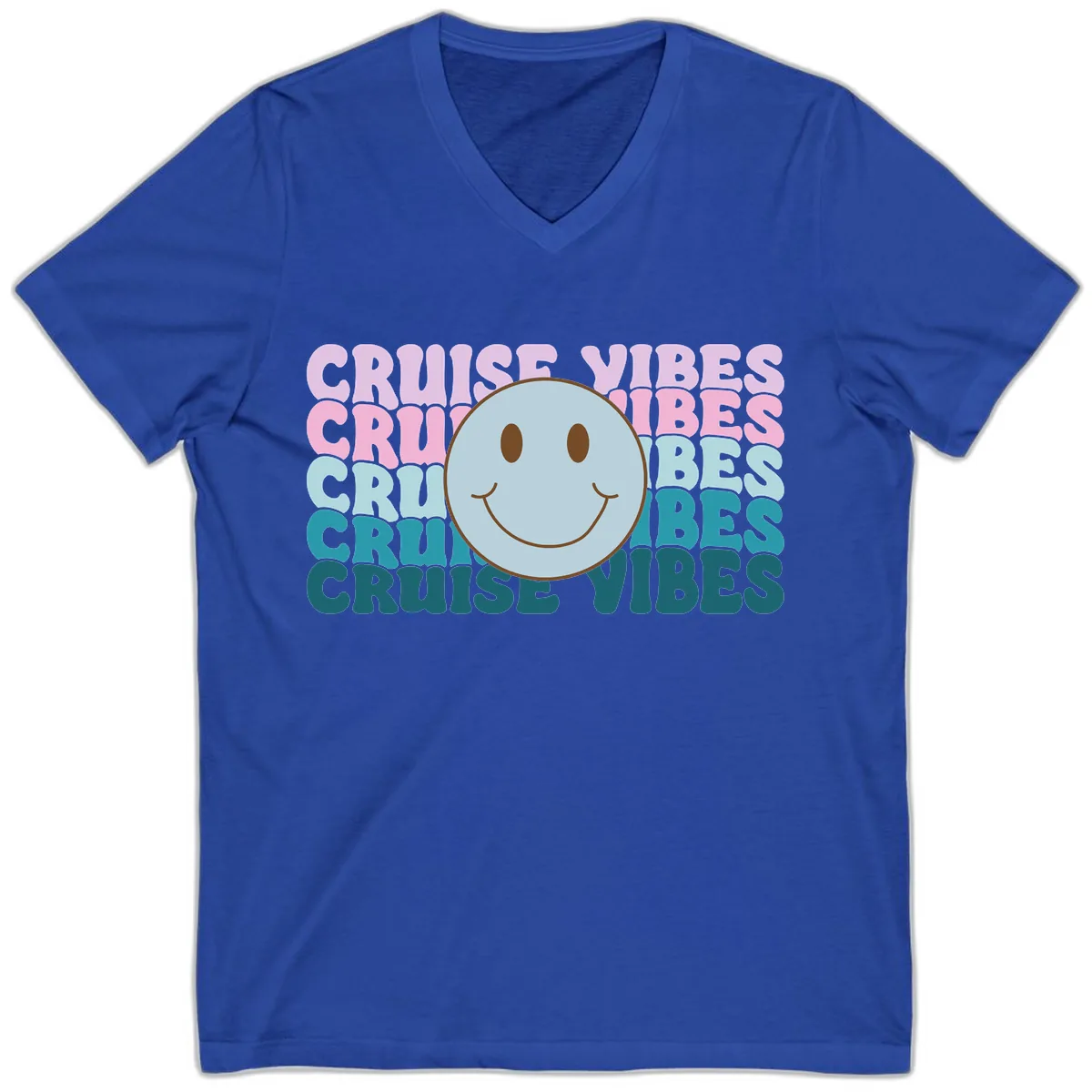 Cruise Vibes Smiley Face V-Neck in True Royal