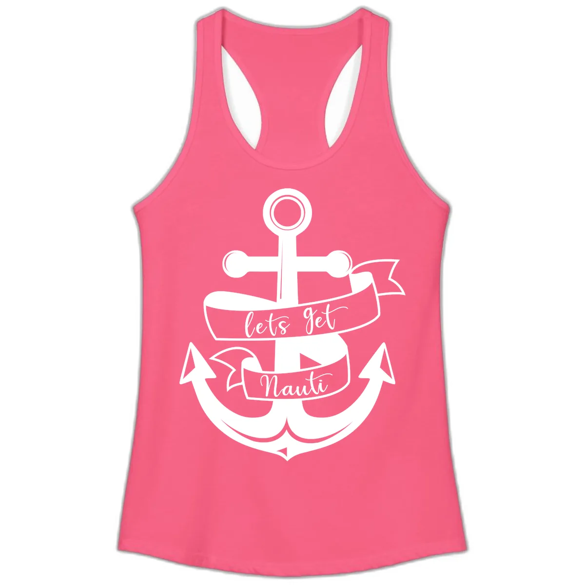 Let's Get Nauti Anchor Ladies Tank in Solid Hot Pink