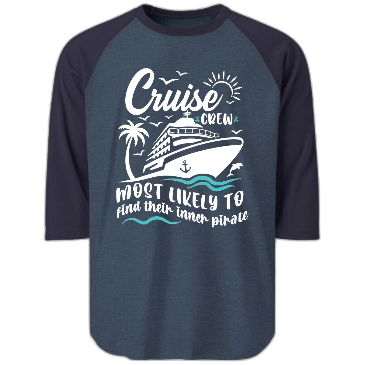 Cruise Crew Inner Pirate Raglan 3/4 in Heather Denim Navy