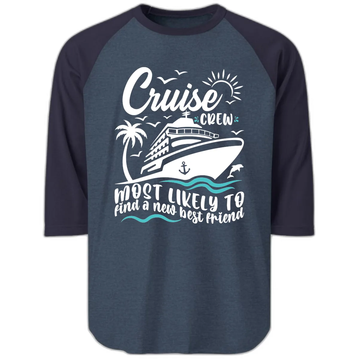 Cruise Crew Find A New Best Friend Raglan 3/4 in Heather Denim Navy