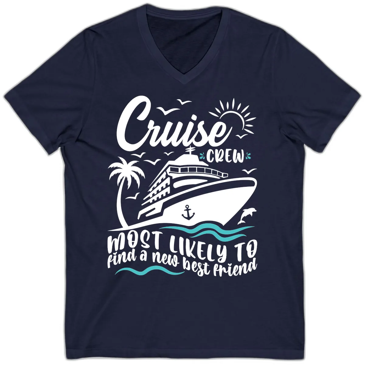 Cruise Crew Find A New Best Friend V-Neck in Navy
