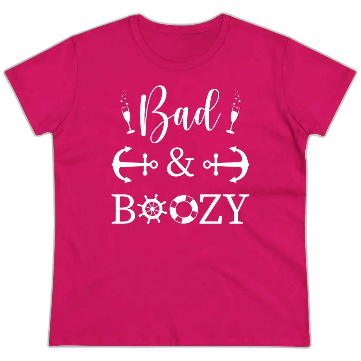 Bad and Bozy Nautical Cruise Ladies Tee in Heliconia