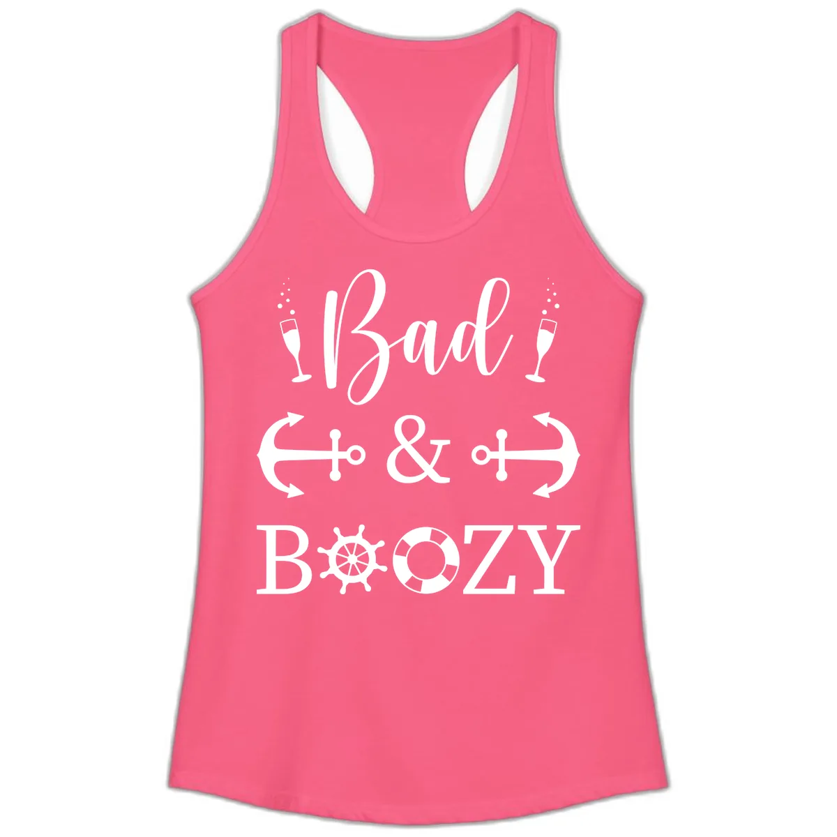 Bad and Bozy Nautical Cruise Ladies Tank in Solid Hot Pink