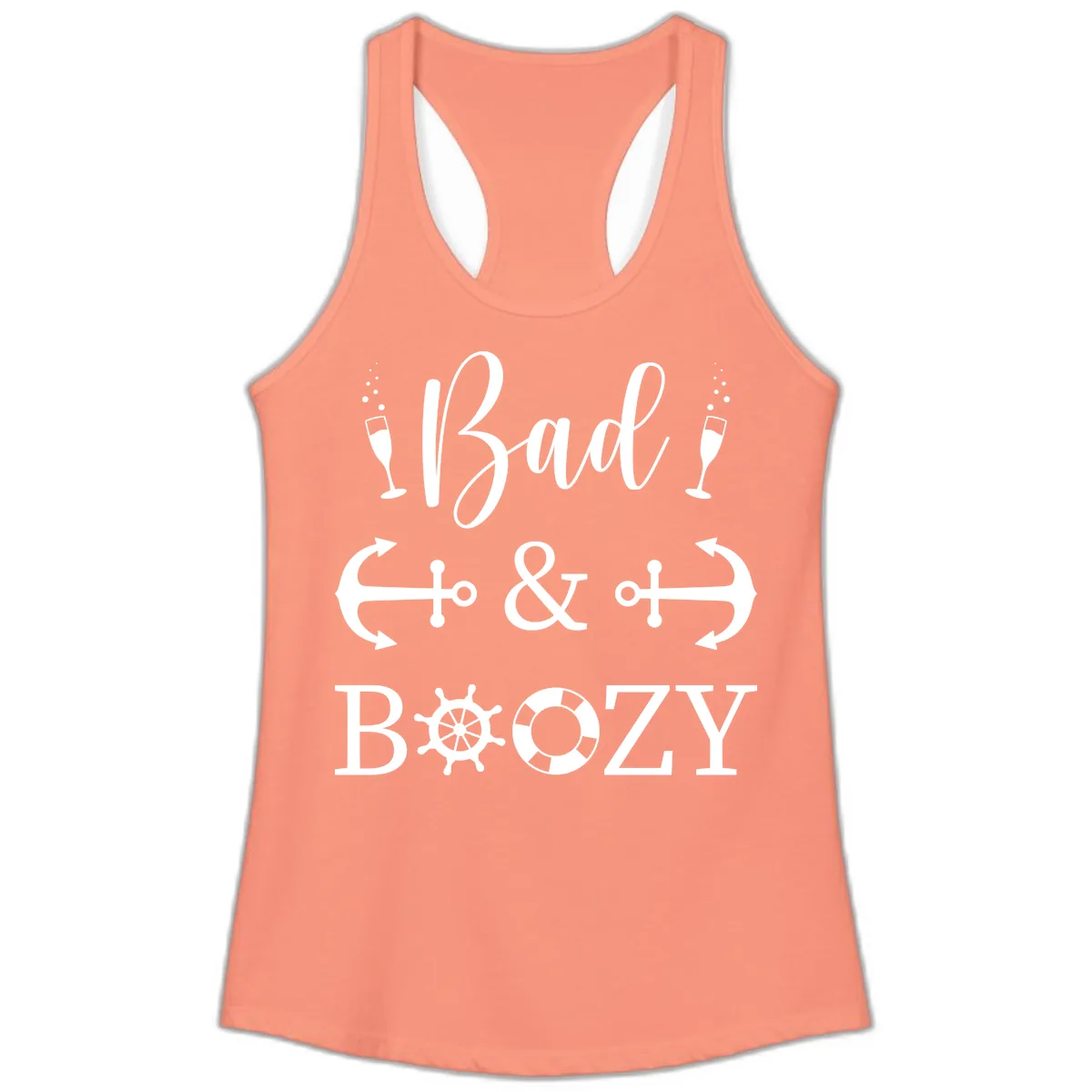 Bad and Bozy Nautical Cruise Ladies Tank in Solid Light Orange