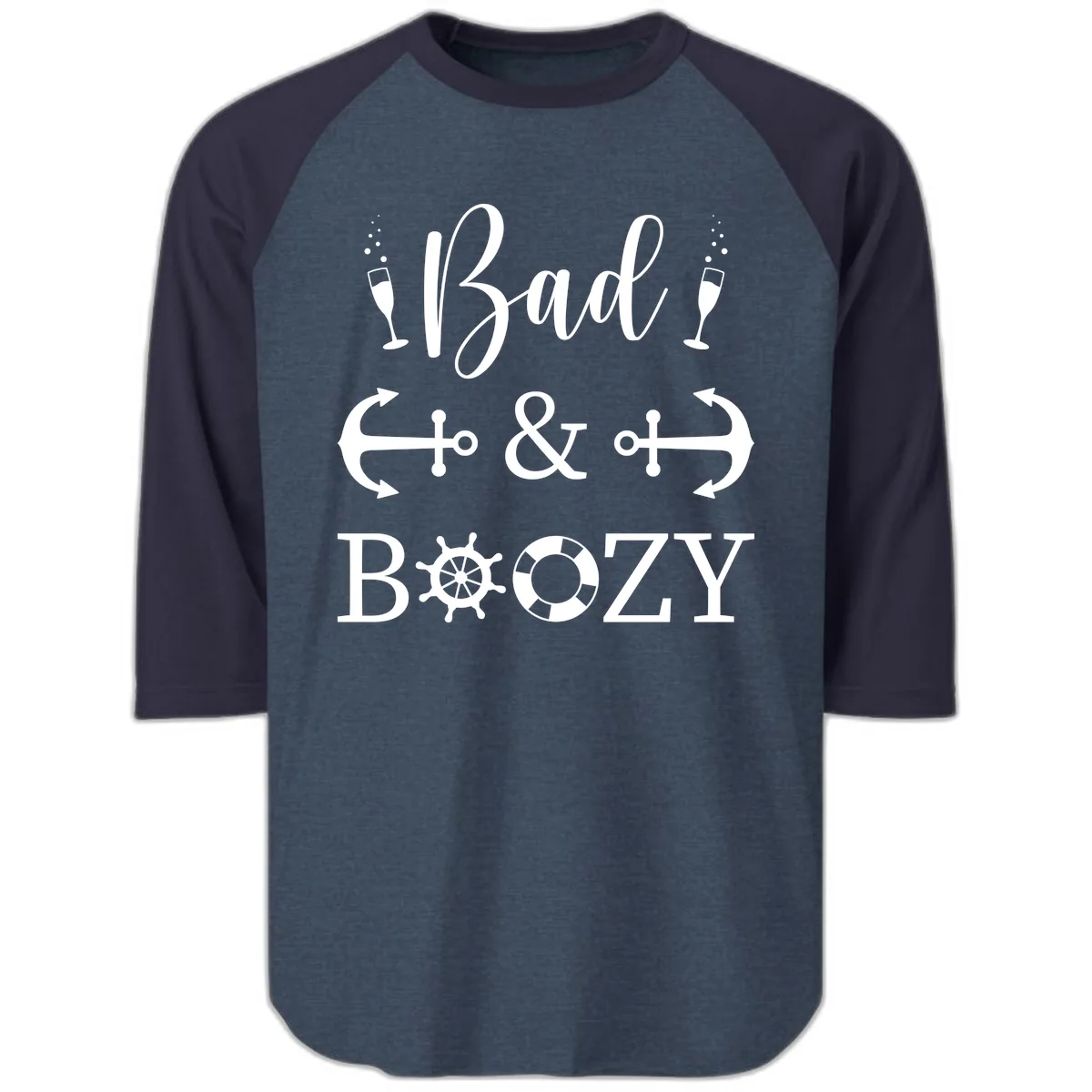 Bad and Bozy Nautical Cruise Raglan 3/4 in Heather Denim Navy