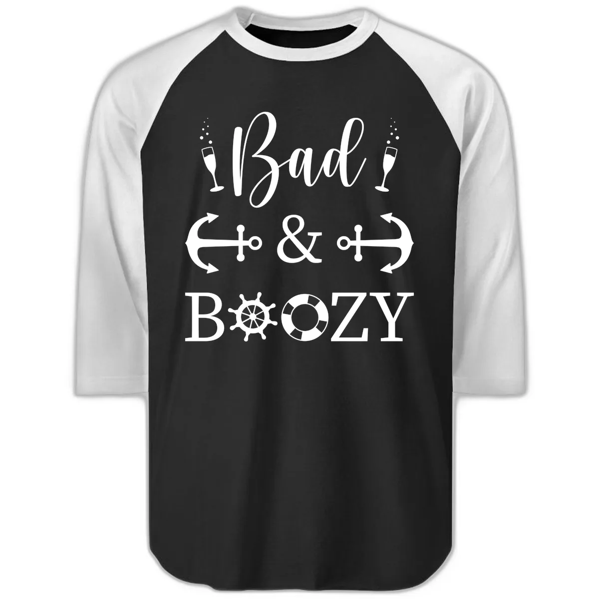 Bad and Bozy Nautical Cruise Raglan 3/4 in Black White