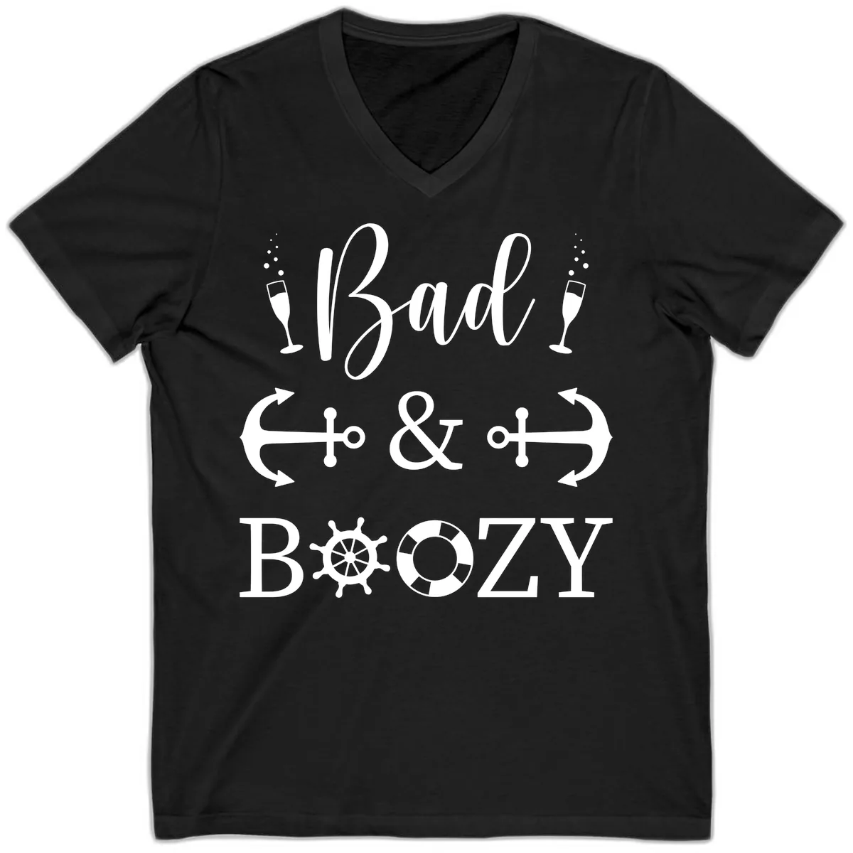 Bad and Bozy Nautical Cruise V-Neck in Black