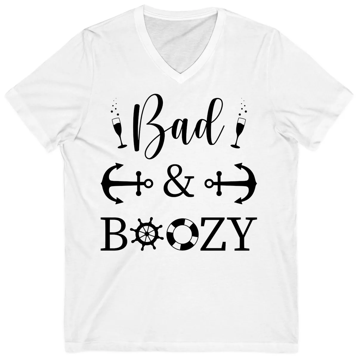 Bad and Bozy Nautical Cruise V-Neck in White