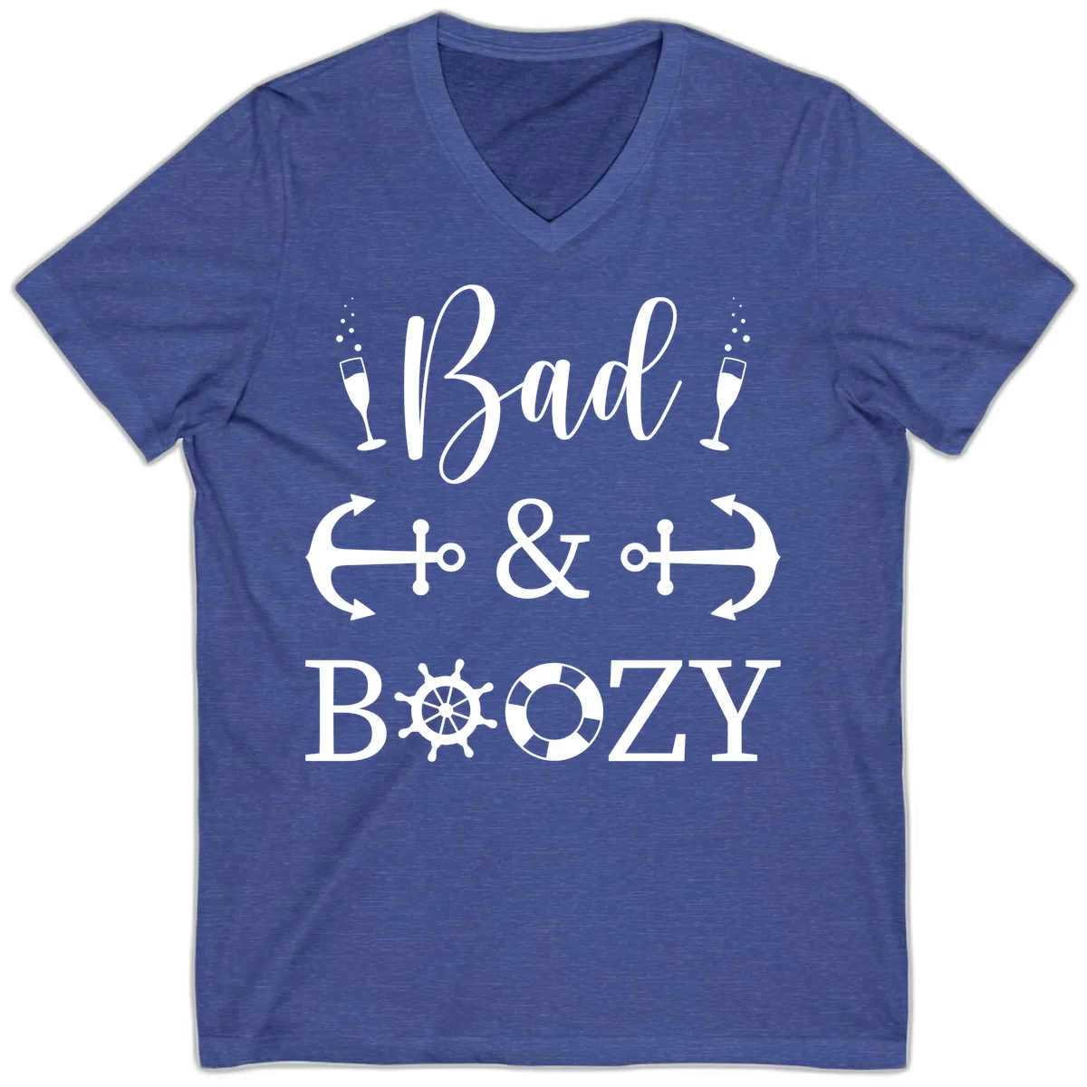 Bad and Bozy Nautical Cruise V-Neck in Heather True Royal