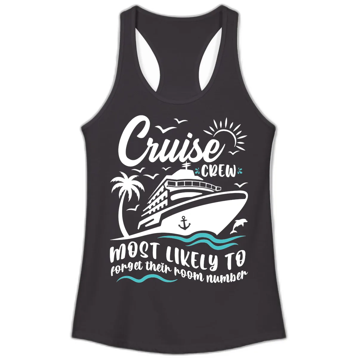Cruise Crew Room Number Forget Ladies Tank in Black