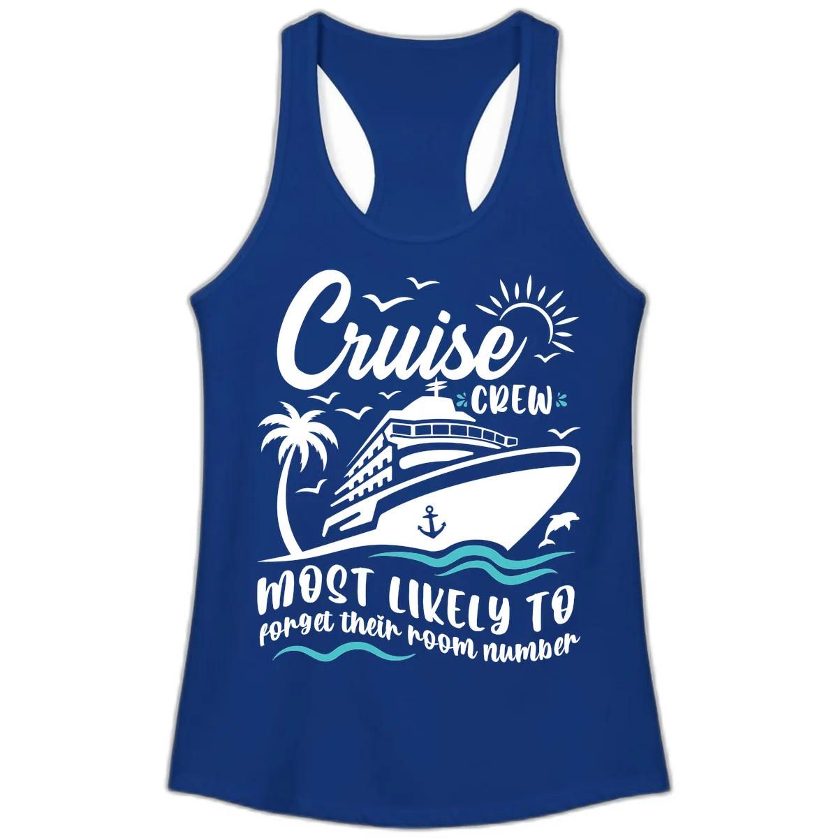Cruise Crew Room Number Forget Ladies Tank in Solid Royal