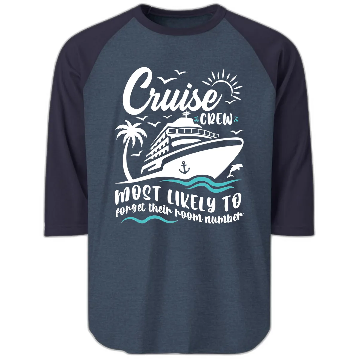 Cruise Crew Room Number Forget Raglan 3/4 in Heather Denim Navy