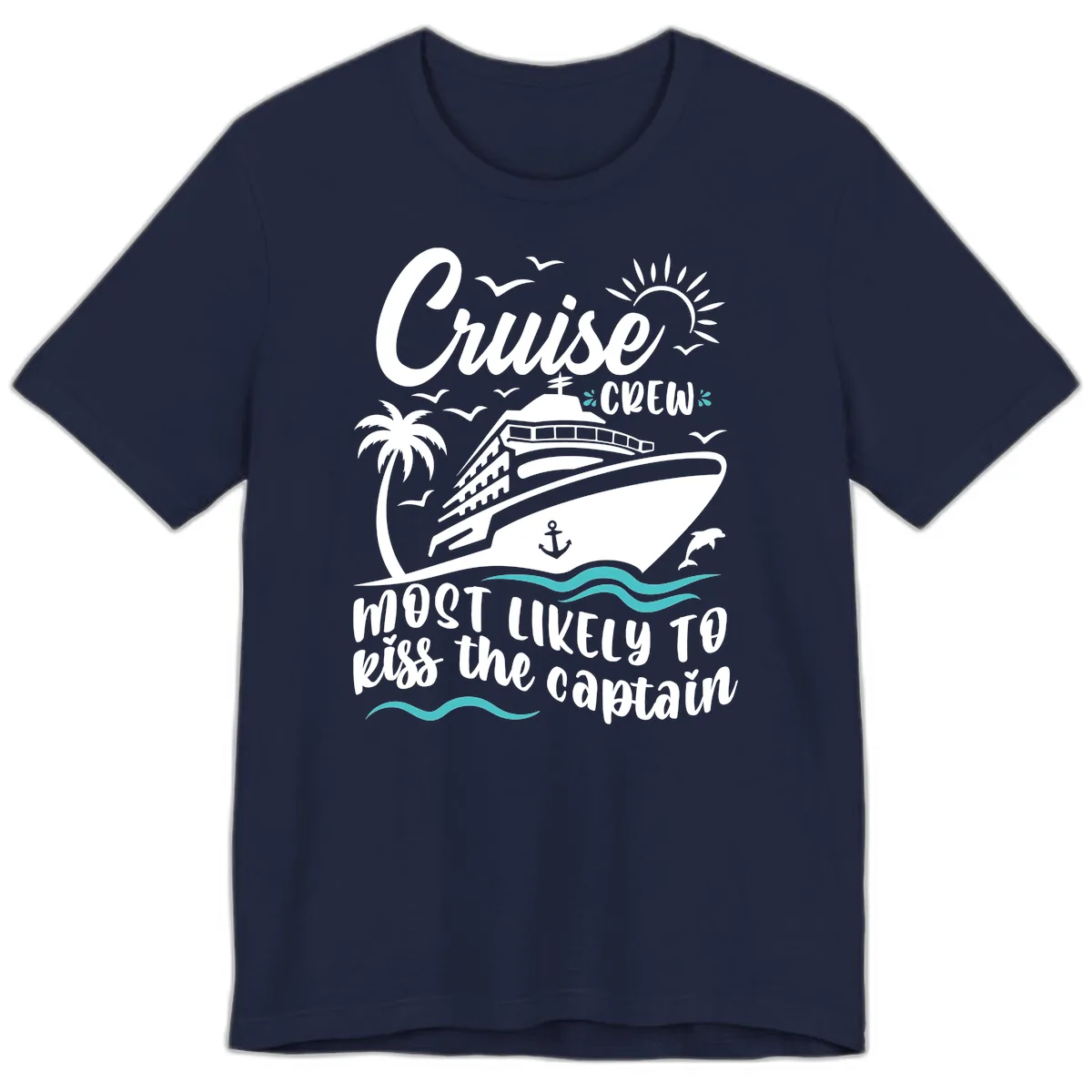 Cruise Crew Kiss The Captain Premium T-Shirt in Navy