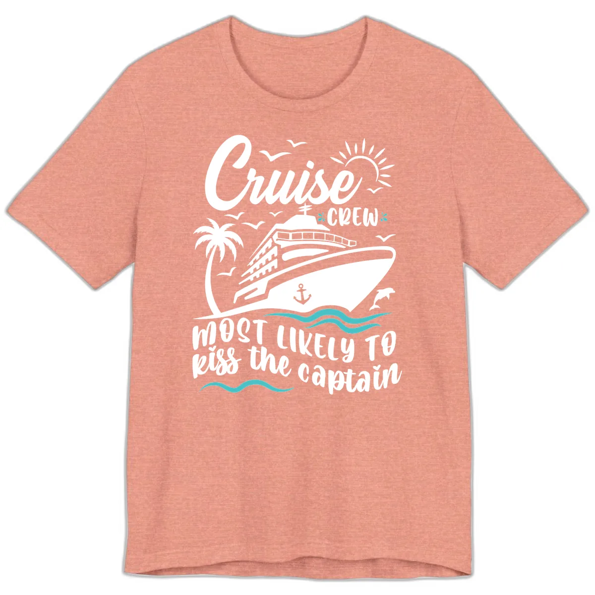 Cruise Crew Kiss The Captain Premium T-Shirt in Heather Sunset