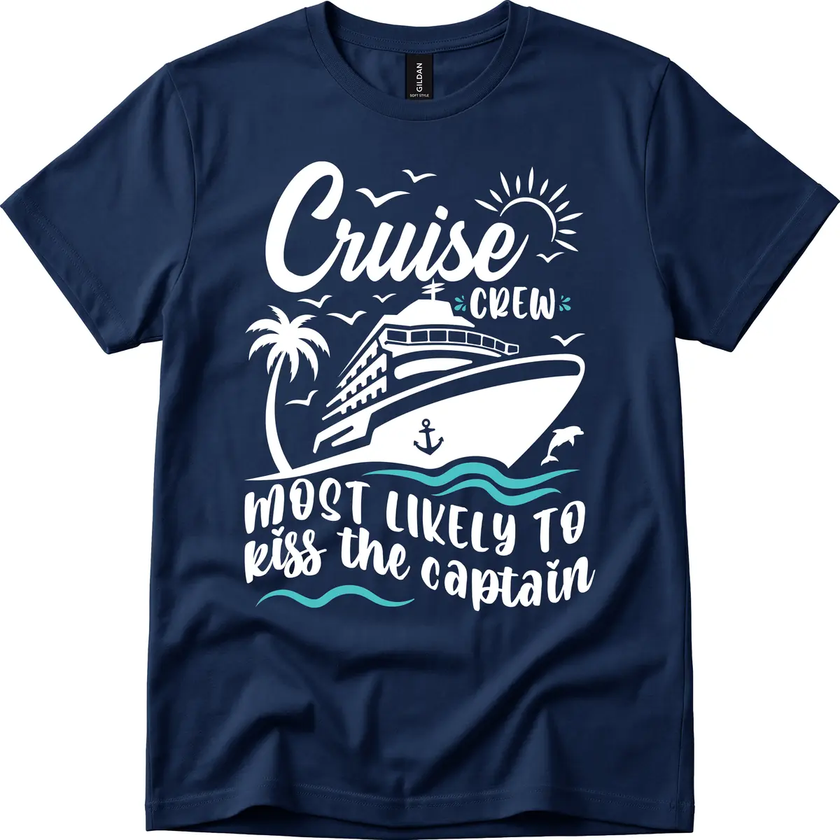 Cruise Crew Kiss The Captain T-Shirt in Navy