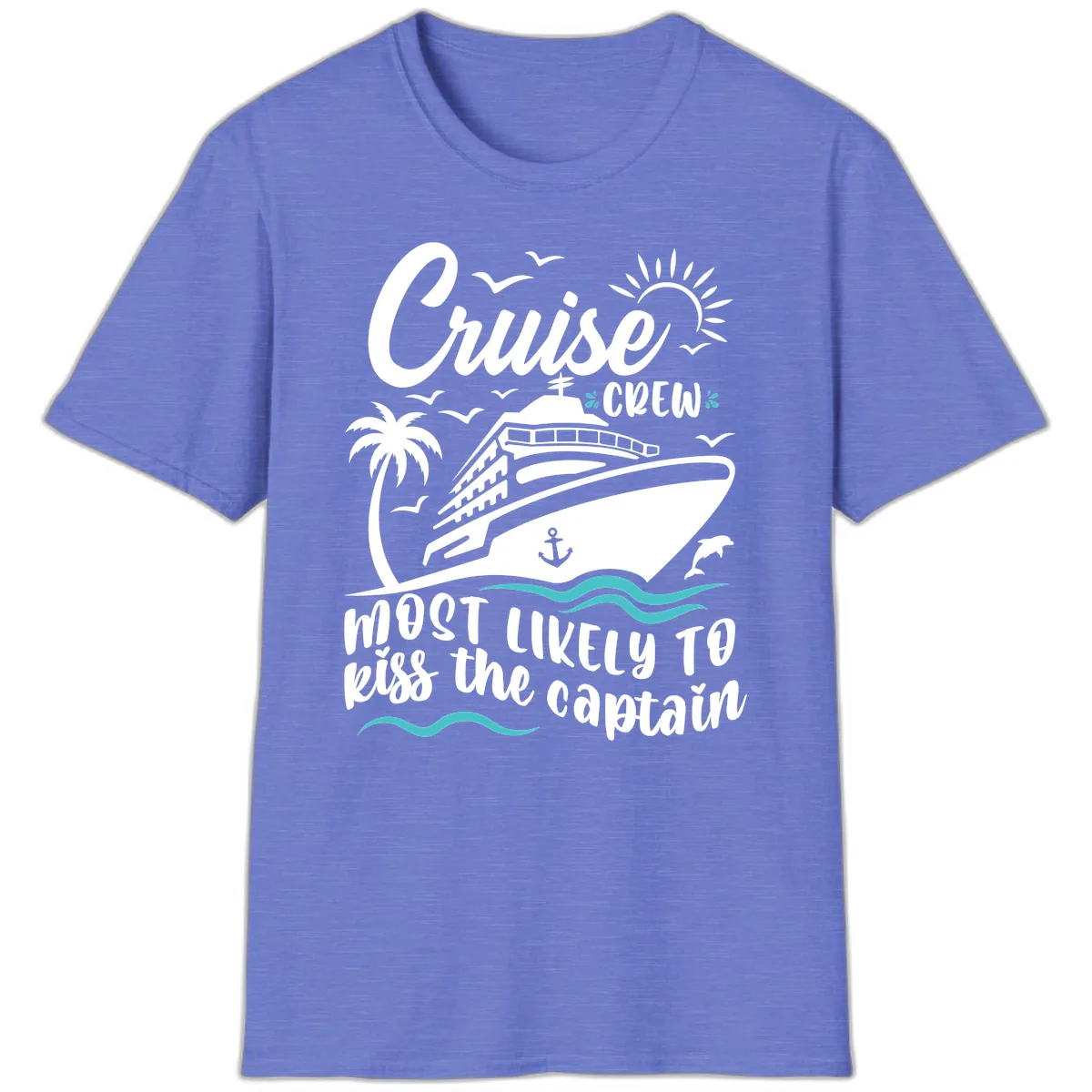 Cruise Crew Kiss The Captain T-Shirt in Heather Royal