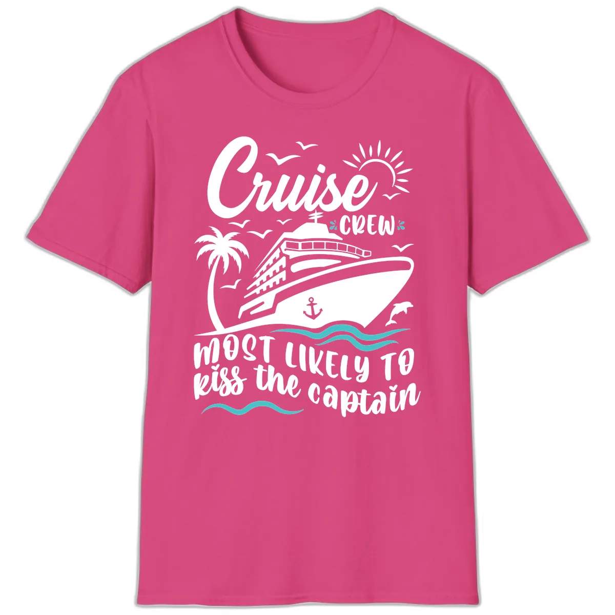 Cruise Crew Kiss The Captain T-Shirt in Heliconia