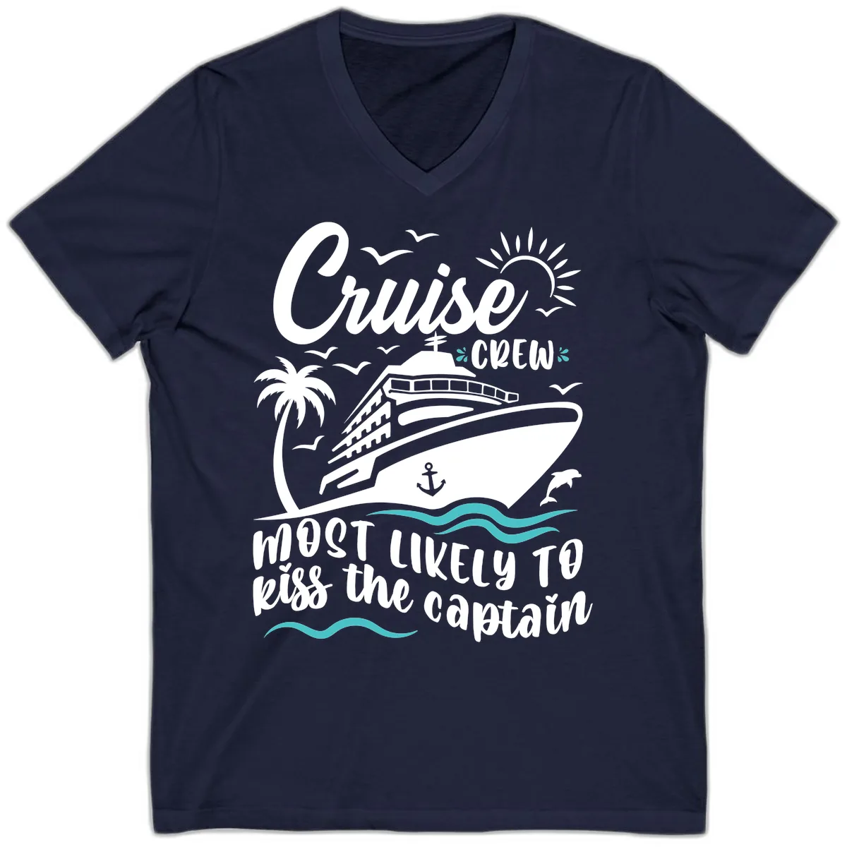 Cruise Crew Kiss The Captain V-Neck in Navy