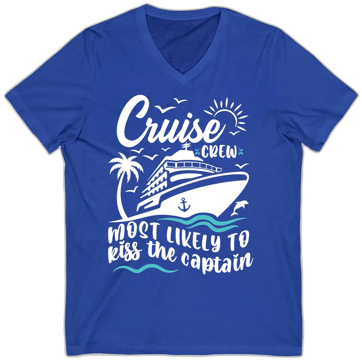 Cruise Crew Kiss The Captain V-Neck in True Royal