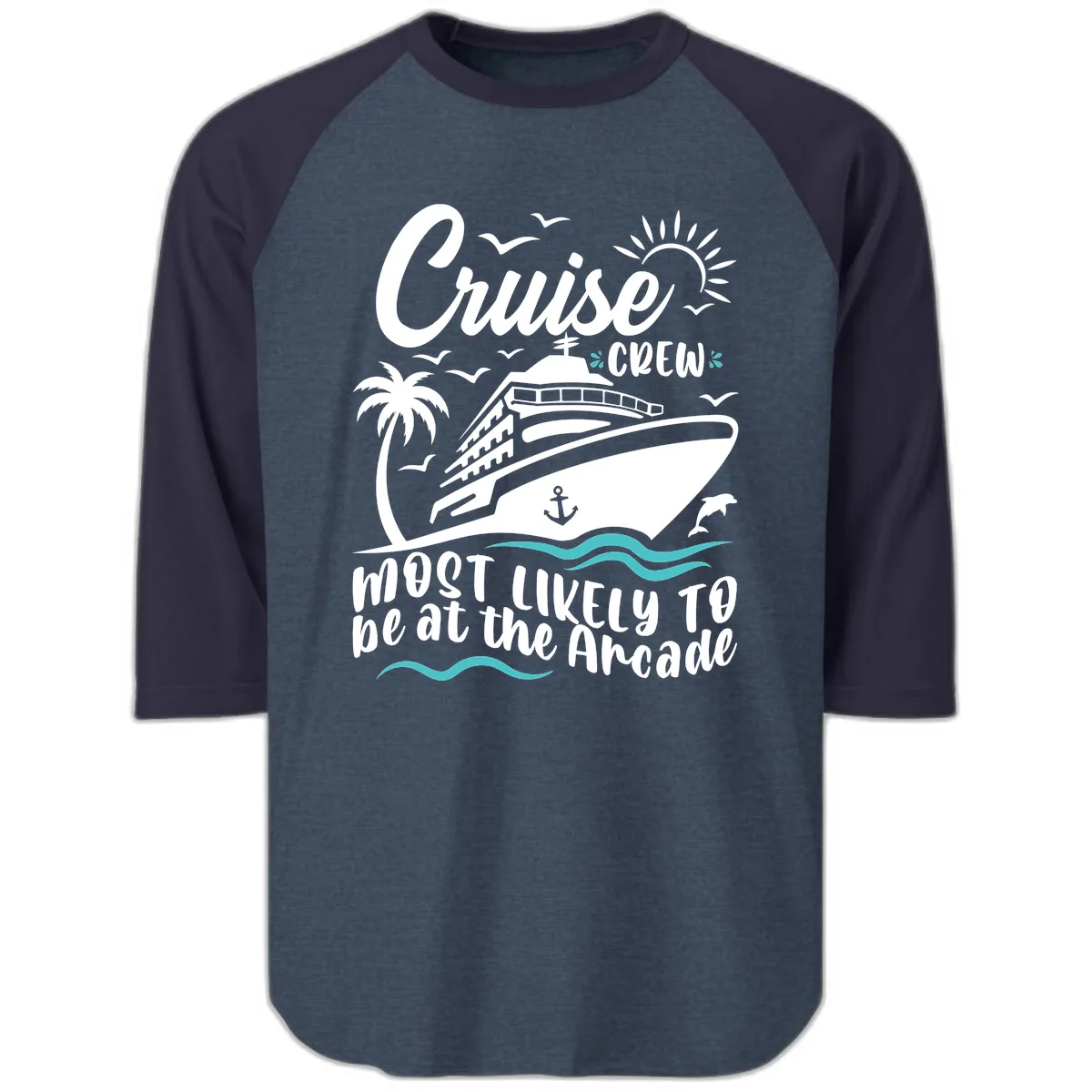 Cruise Crew Most Likely to be at the Arcade Raglan 3/4 in Heather Denim Navy