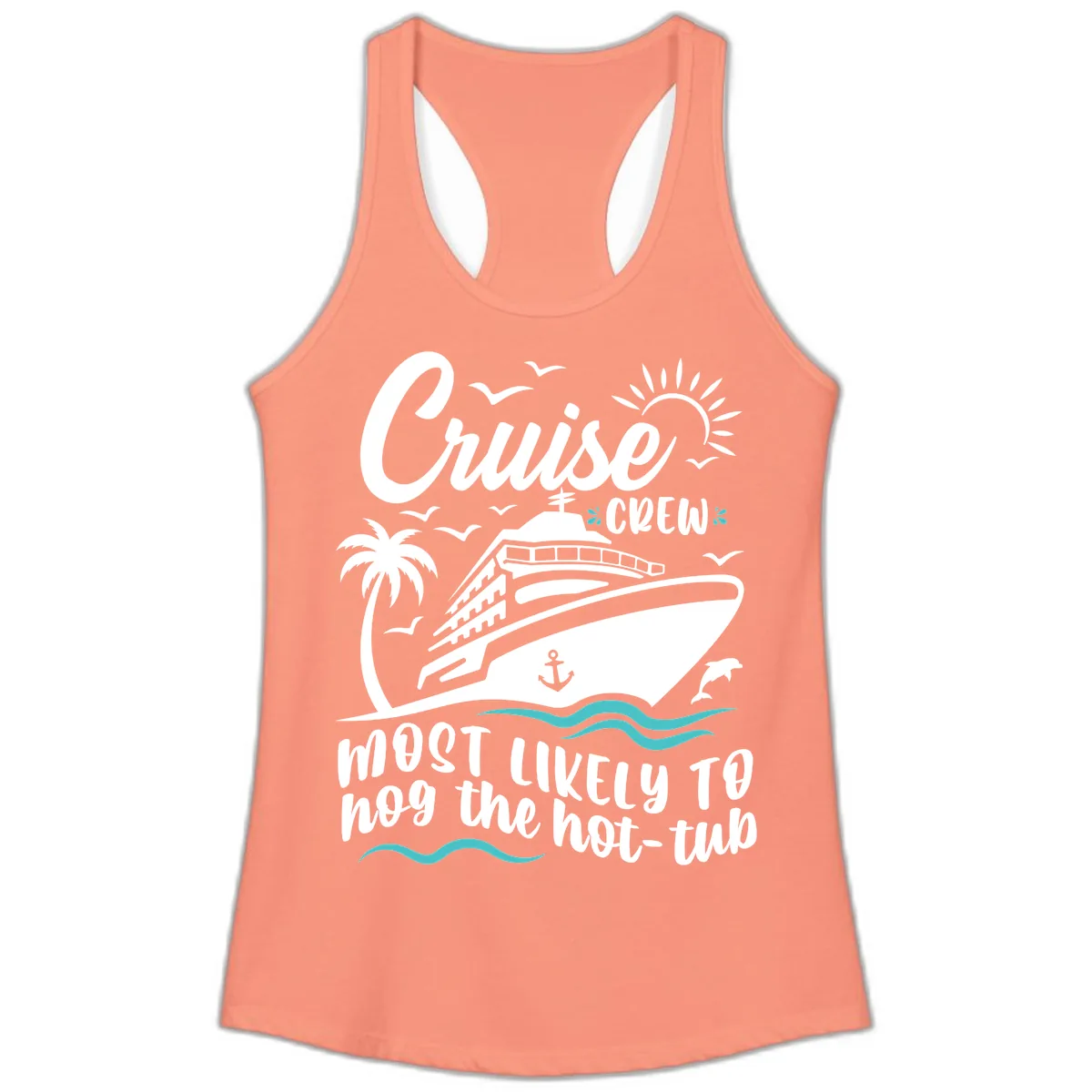 Cruise Crew Hot Tub Humor Ladies Tank in Solid Light Orange