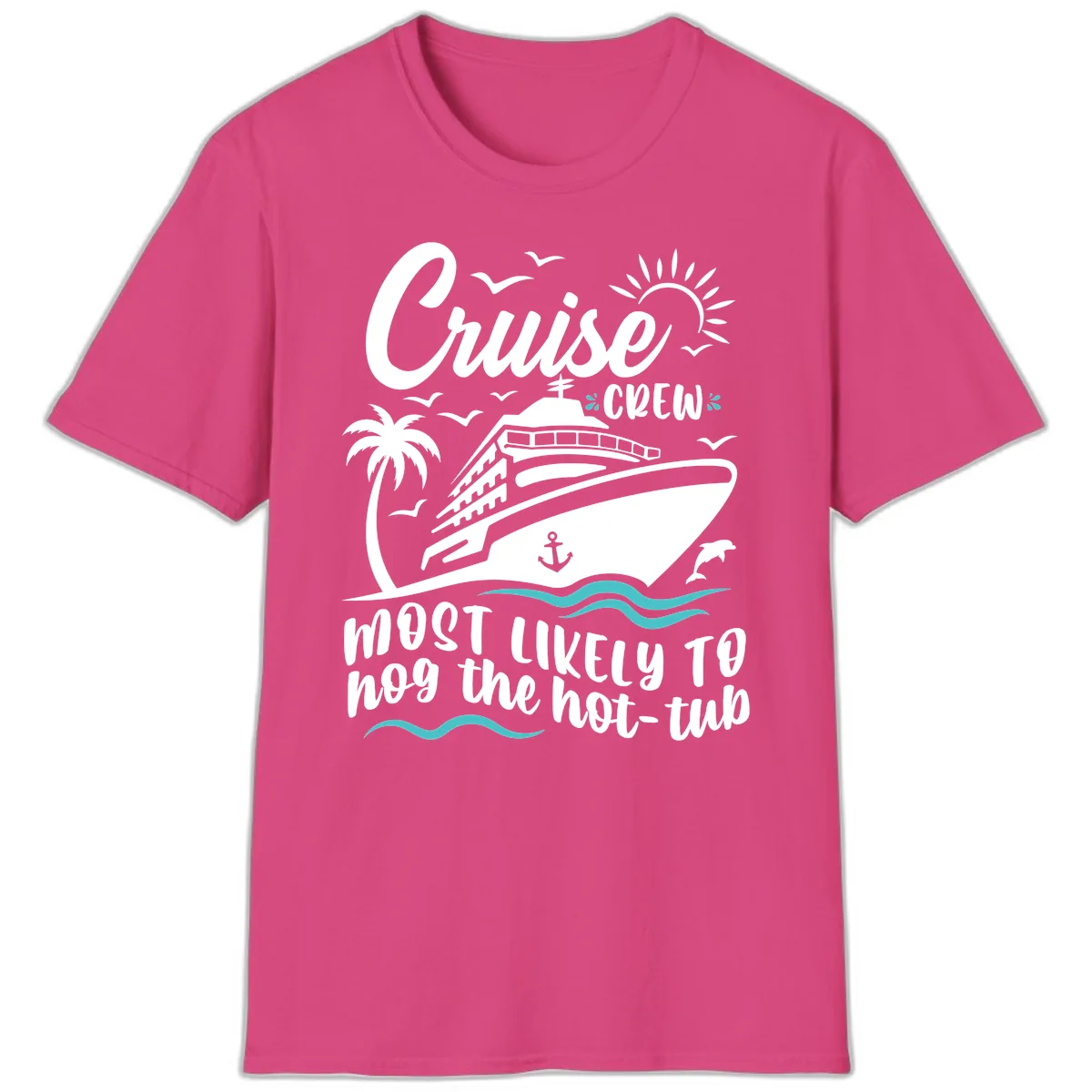 Cruise Crew Hot Tub Humor T-Shirt in Heliconia
