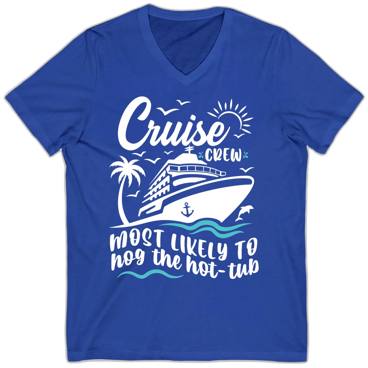 Cruise Crew Hot Tub Humor V-Neck in True Royal