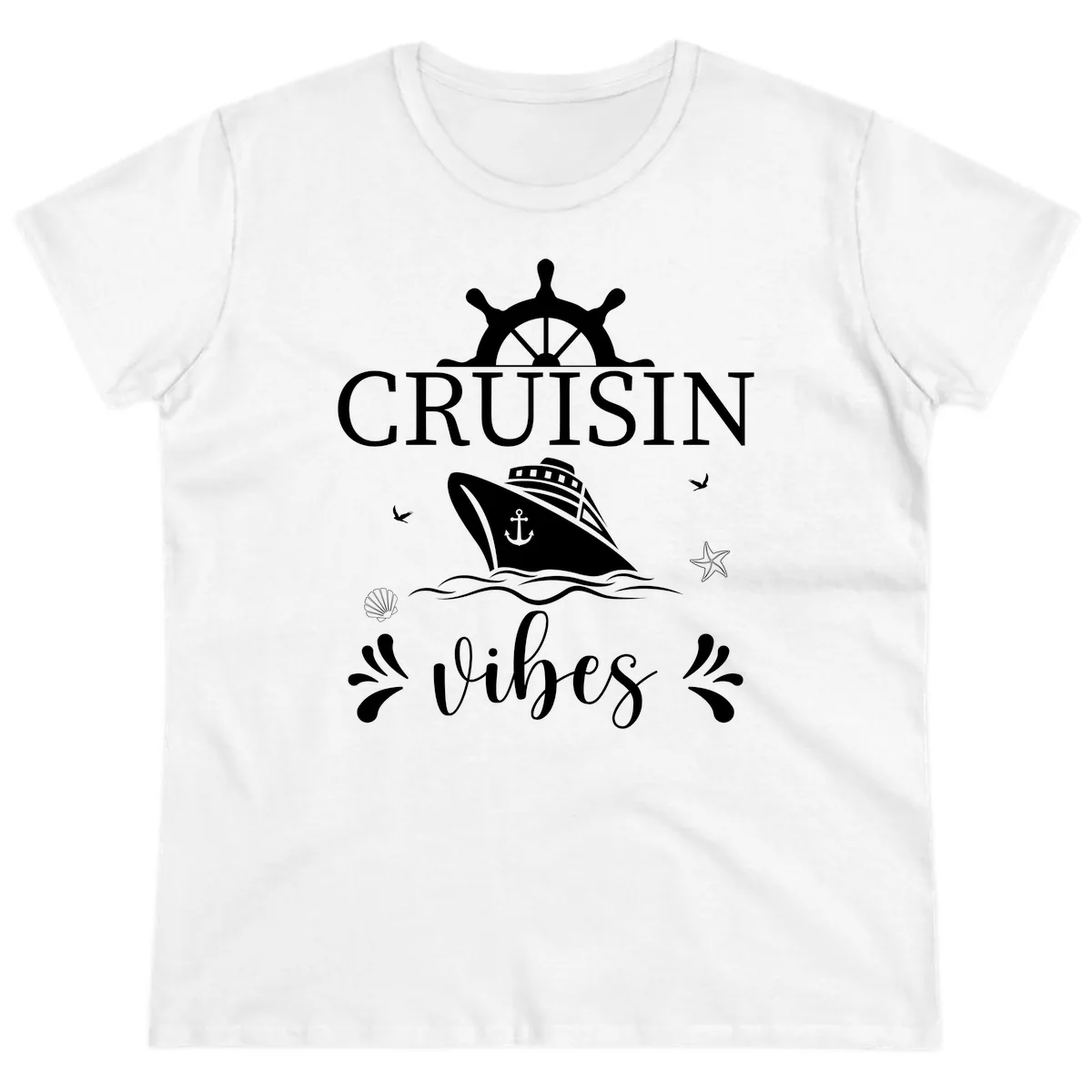 Cruisin Vibes Nautical Helm Ladies Tee in White
