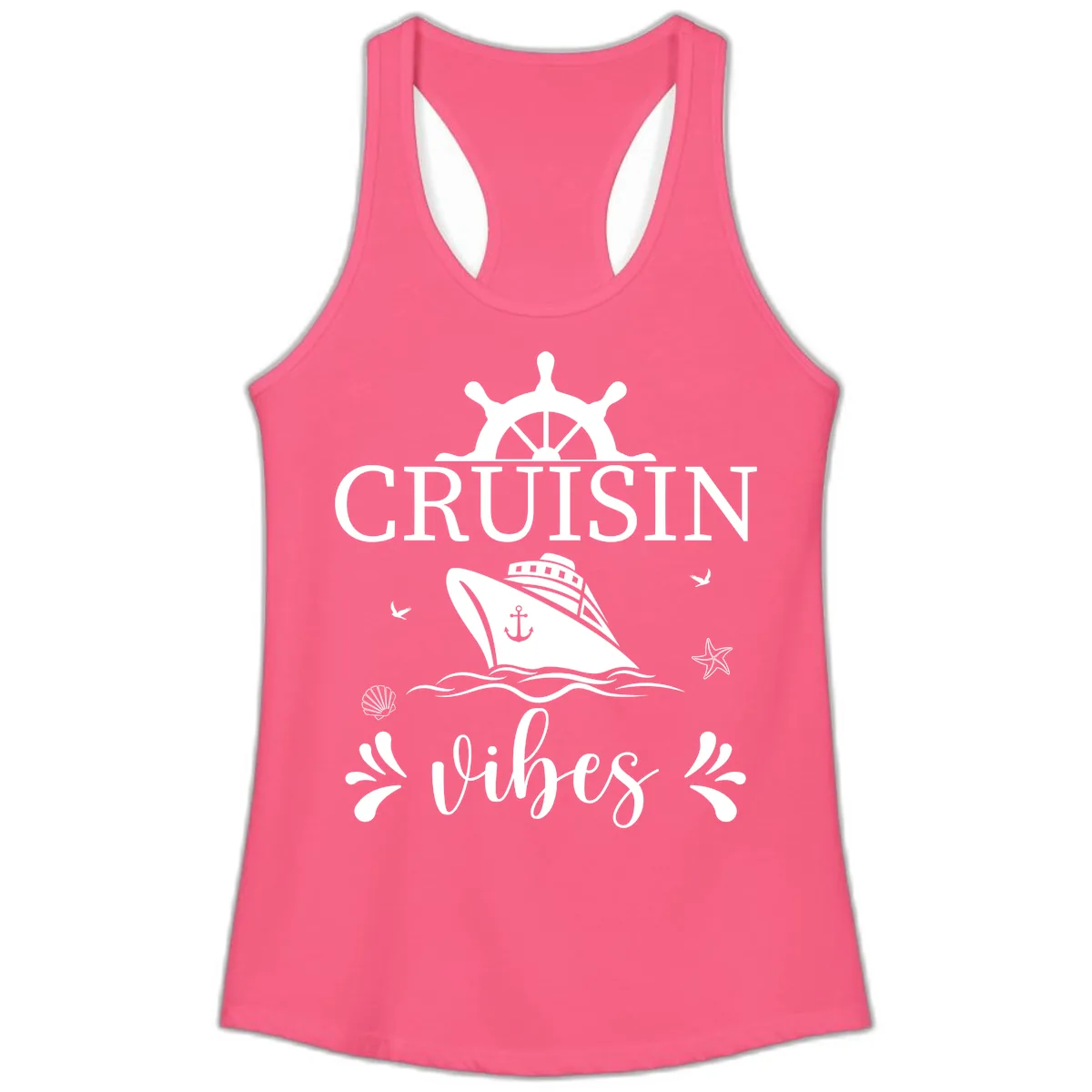Cruisin Vibes Nautical Helm Ladies Tank in Solid Hot Pink