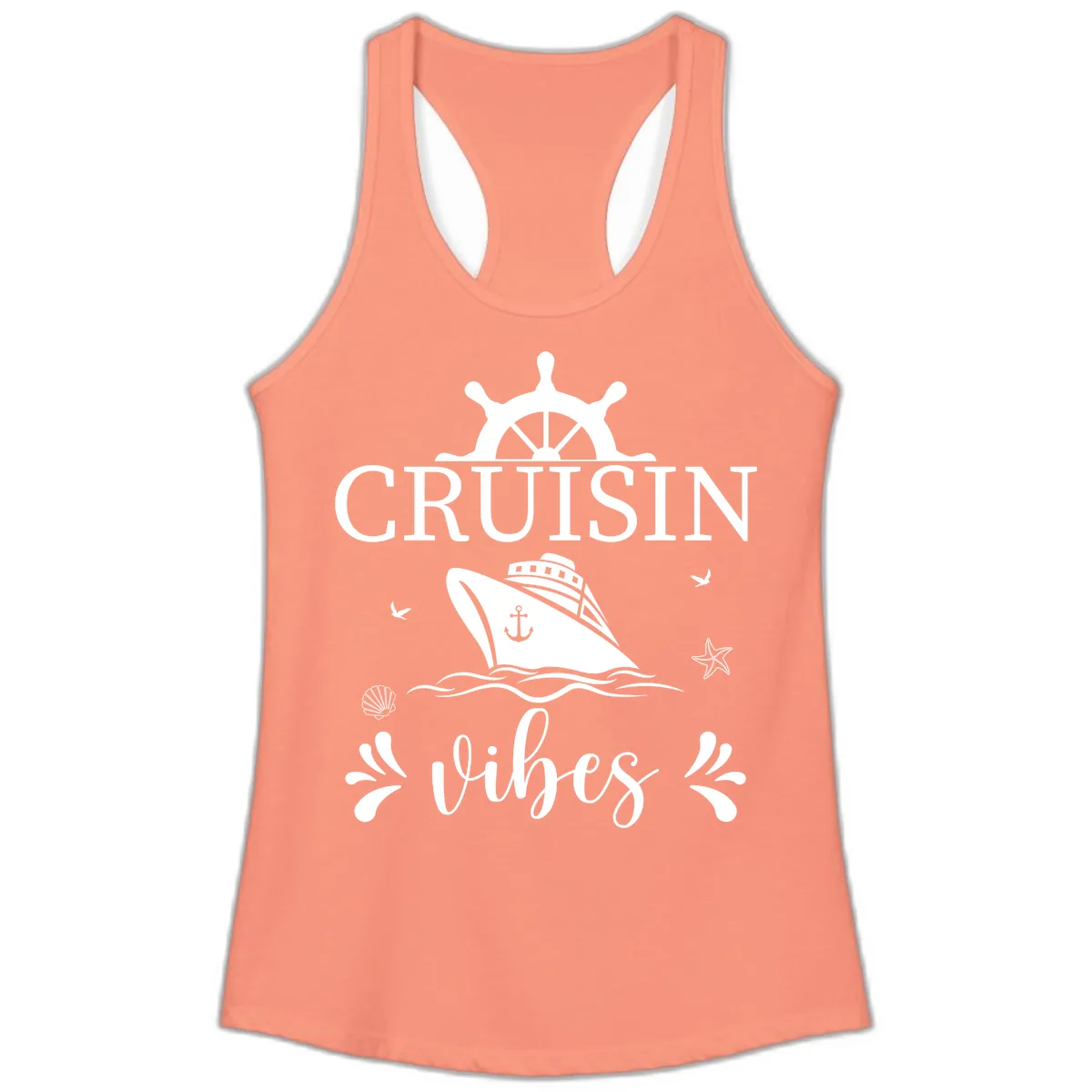 Cruisin Vibes Nautical Helm Ladies Tank in Solid Light Orange