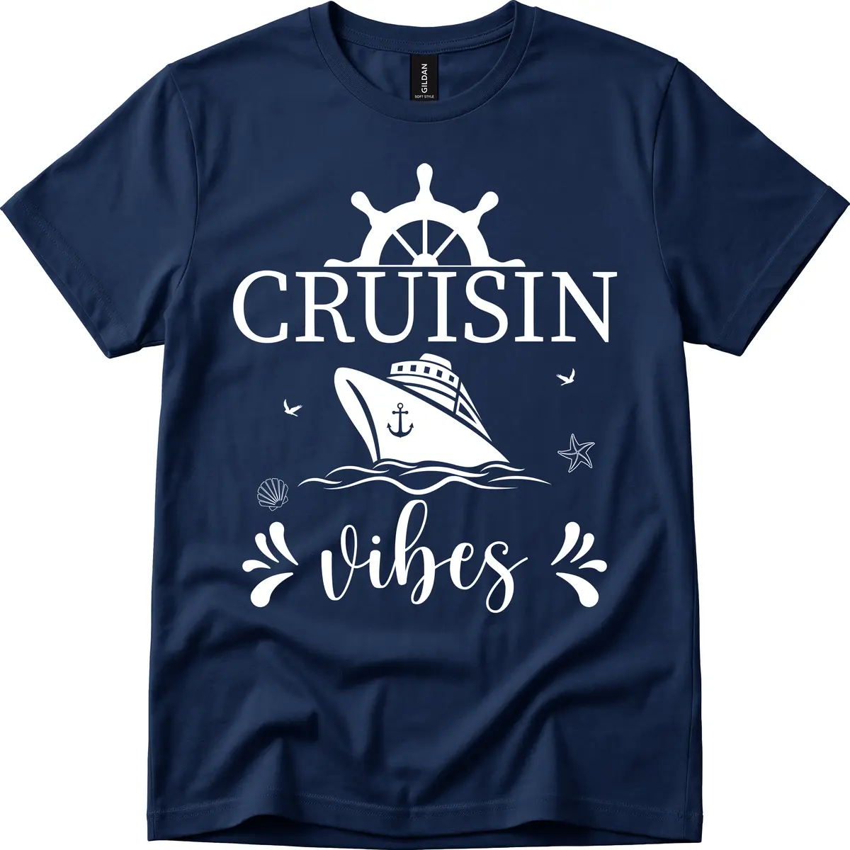 Cruisin Vibes Nautical Helm T-Shirt in Navy