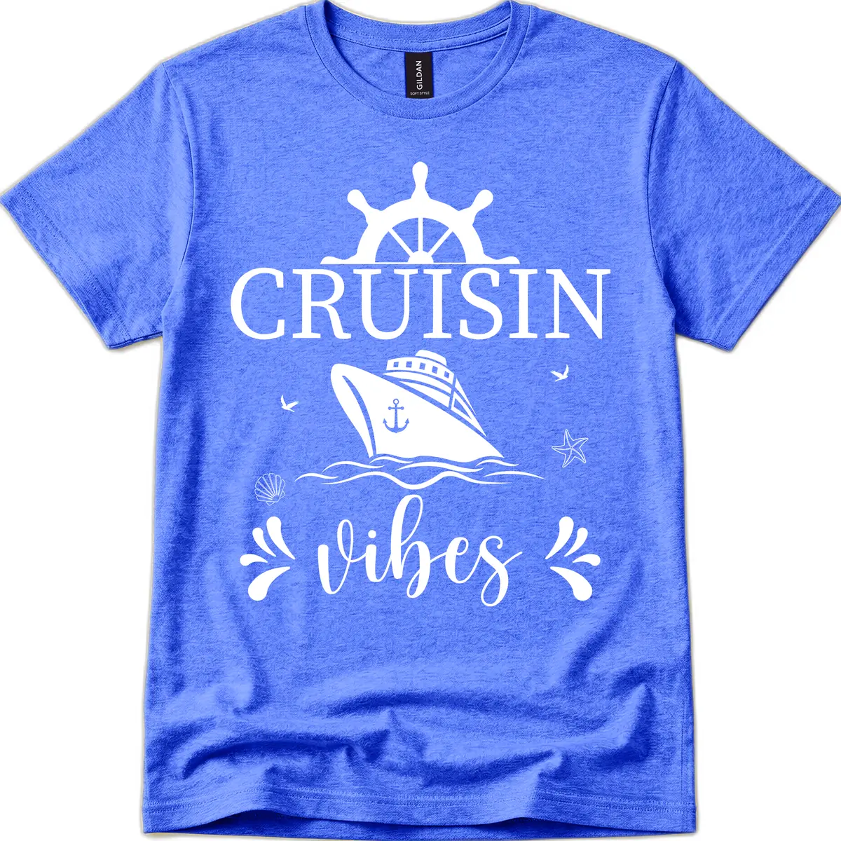 Cruisin Vibes Nautical Helm T-Shirt in Heather Royal